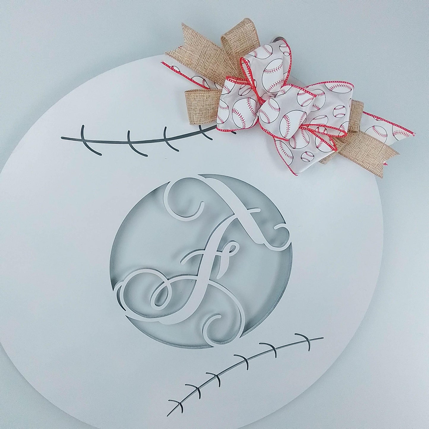 Baseball Door Hanger - Monogram Sports Initial Letter Outdoor Front Door Decor with Bow - Pink Door Wreaths