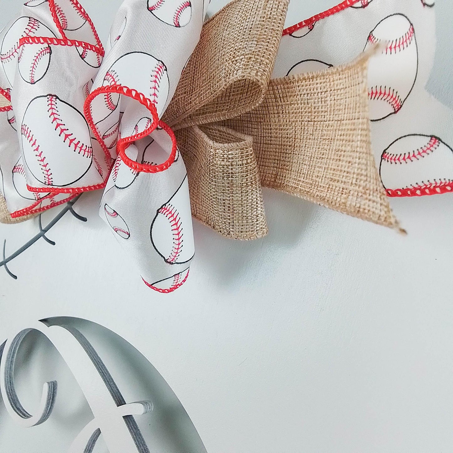Baseball Door Hanger - Monogram Sports Initial Letter Outdoor Front Door Decor with Bow - Pink Door Wreaths