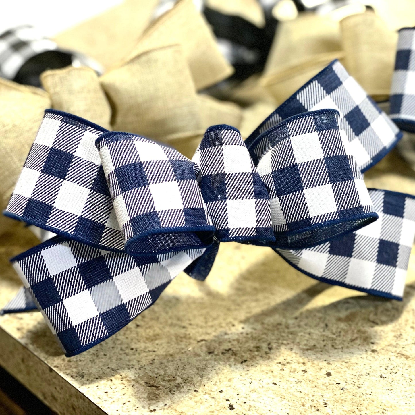 Buffalo Plaid Add On Wreath Bow - Wreath Embellishment for Already Made Wreath - Farmhouse Extra - Pink Door Wreaths