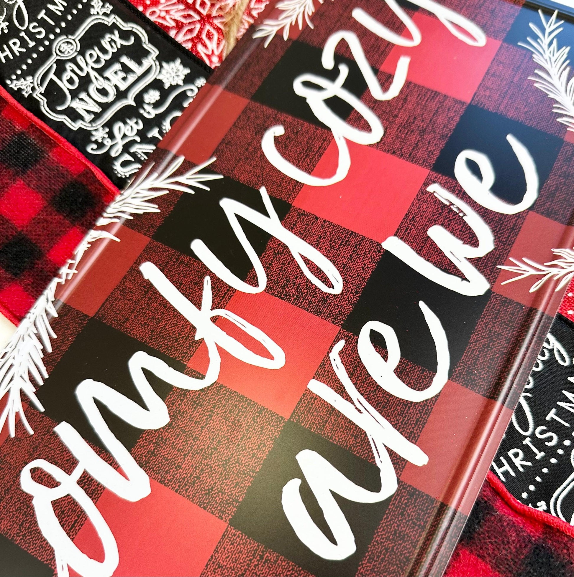 Buffalo Plaid Check Christmas Wreath | Black Red White | Comfy Cozy Are We - Pink Door Wreaths