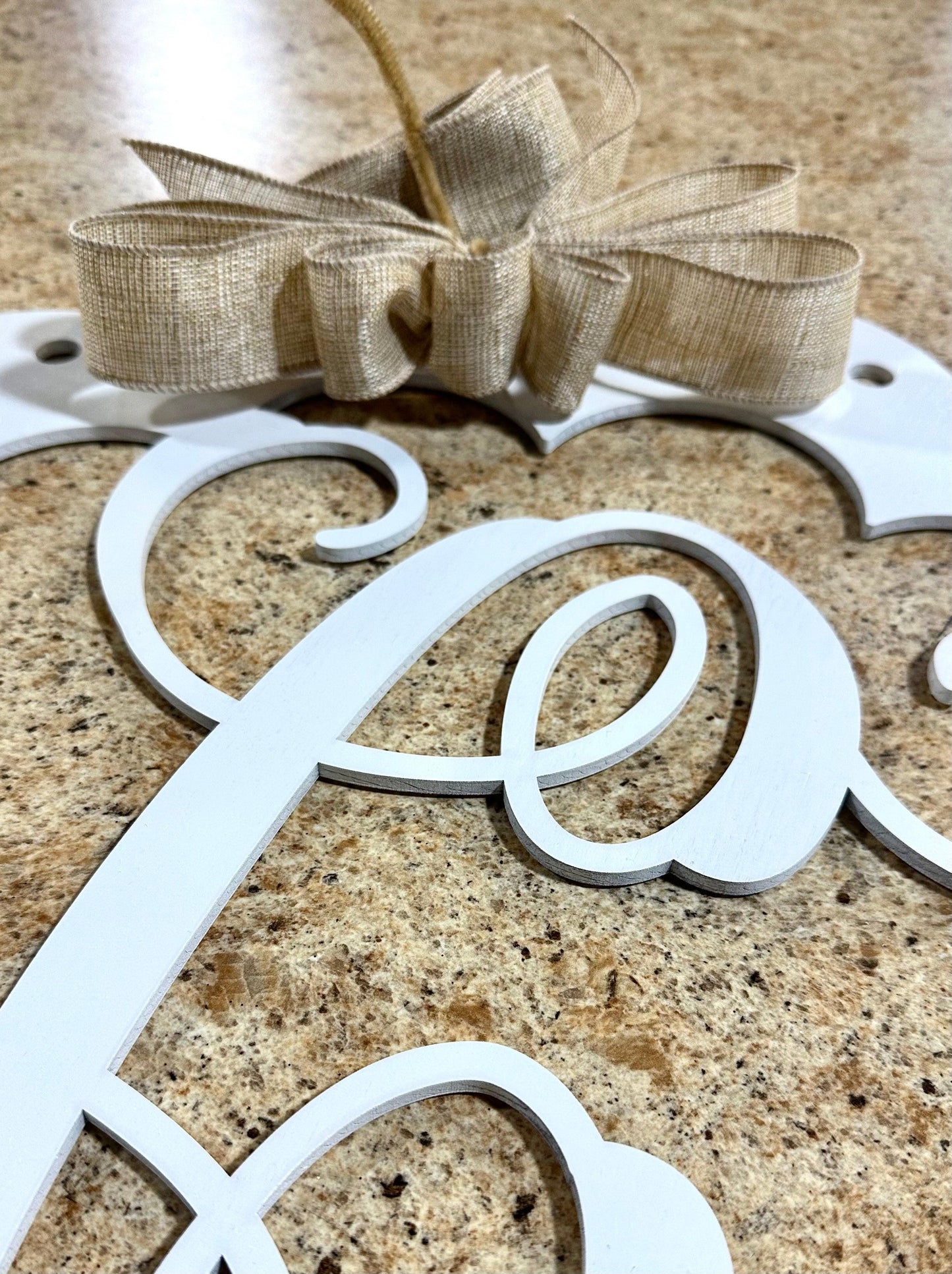 Custom Color Scalloped Monogrammed Door Hanger | LOTS of colors! - Pink Door Wreaths