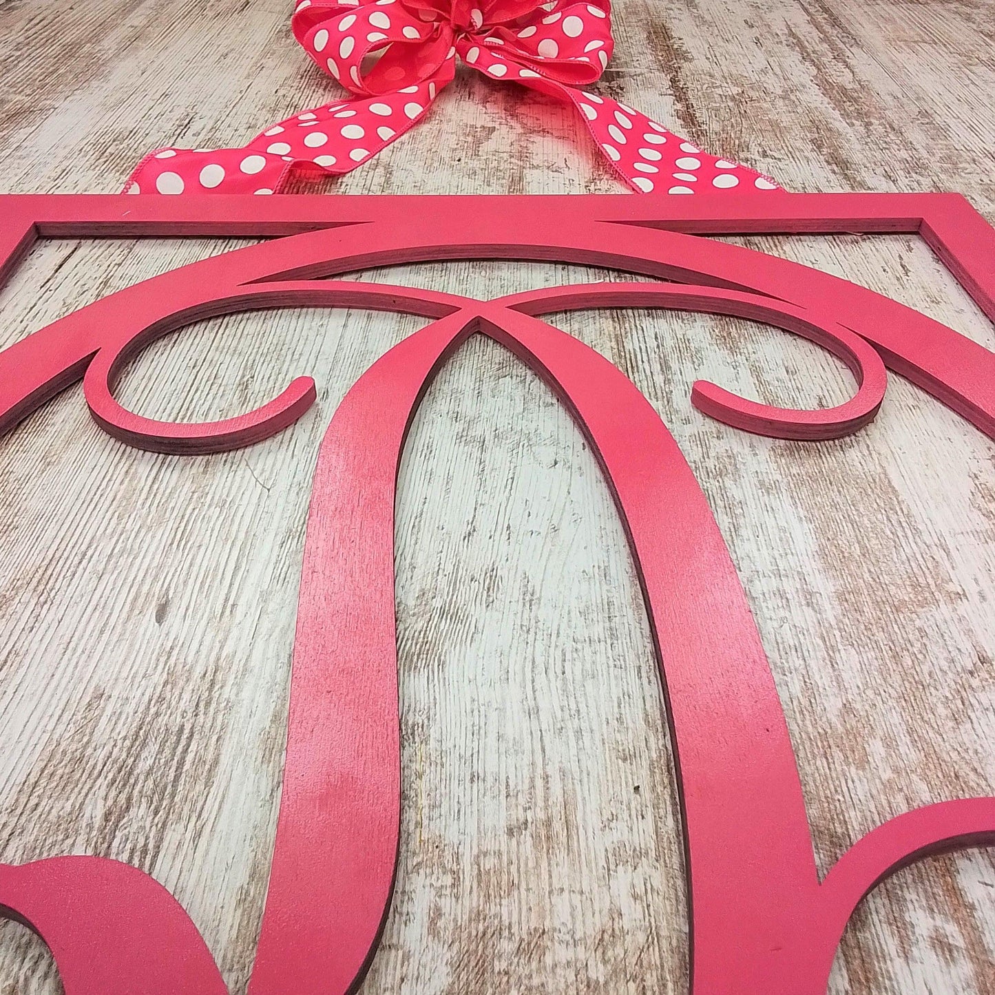 Customized Initial Door Hanger, Monogram Wreath for Front Door, Pick Your Colors, Match Your Decor, Birthday Present for Mom, Framed Wood Wreath (Custom (Polka Dot)) - Pink Door Wreaths