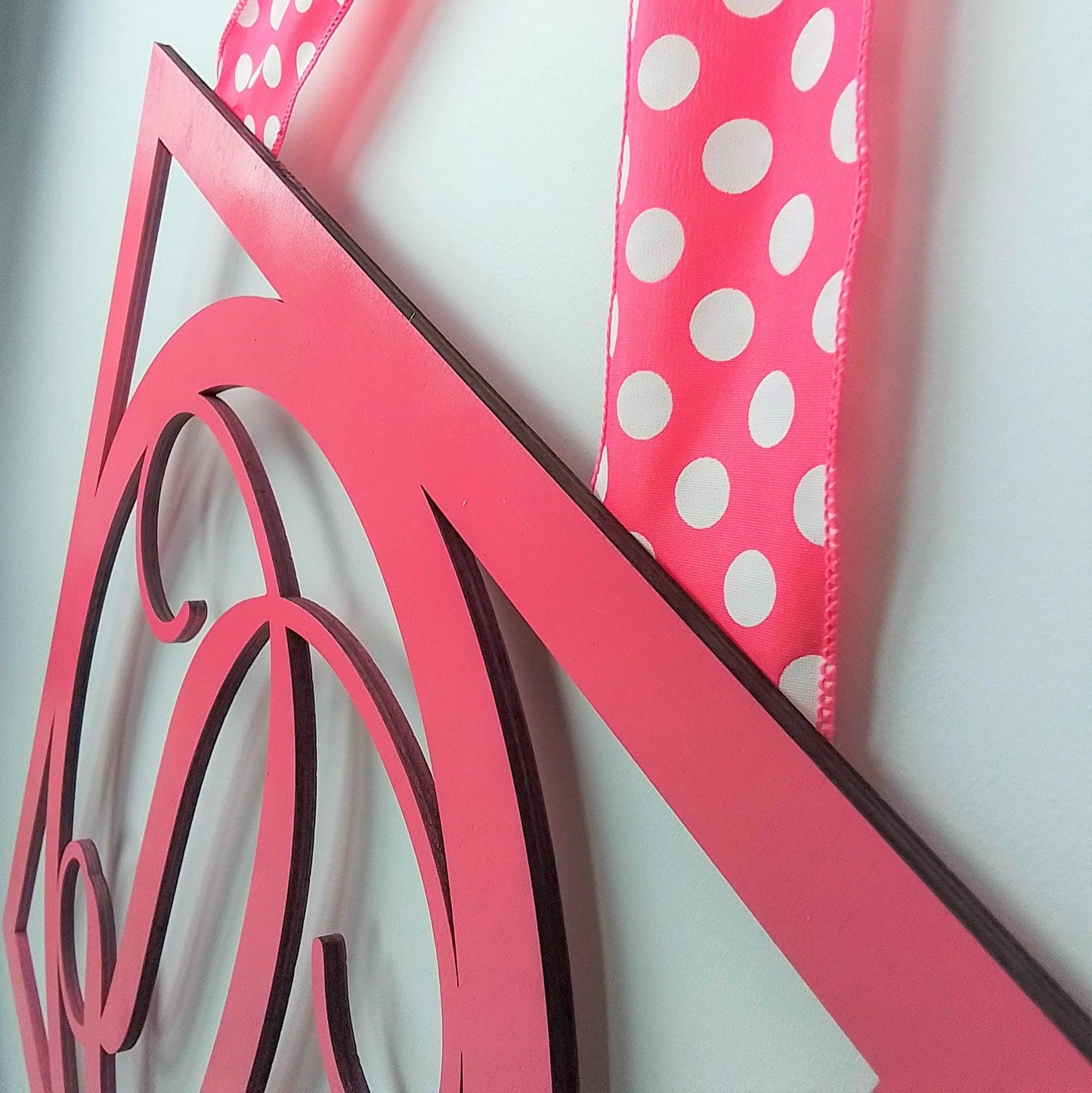 Customized Initial Door Hanger, Monogram Wreath for Front Door, Pick Your Colors, Match Your Decor, Birthday Present for Mom, Framed Wood Wreath (Custom (Polka Dot)) - Pink Door Wreaths