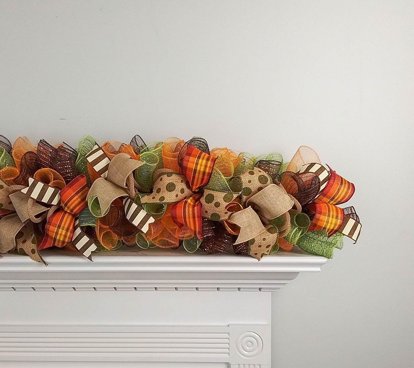 Fall Garland - Mantel Decor - Green, Brown and Orange, Thanksgiving Décor - Pink Door Wreaths