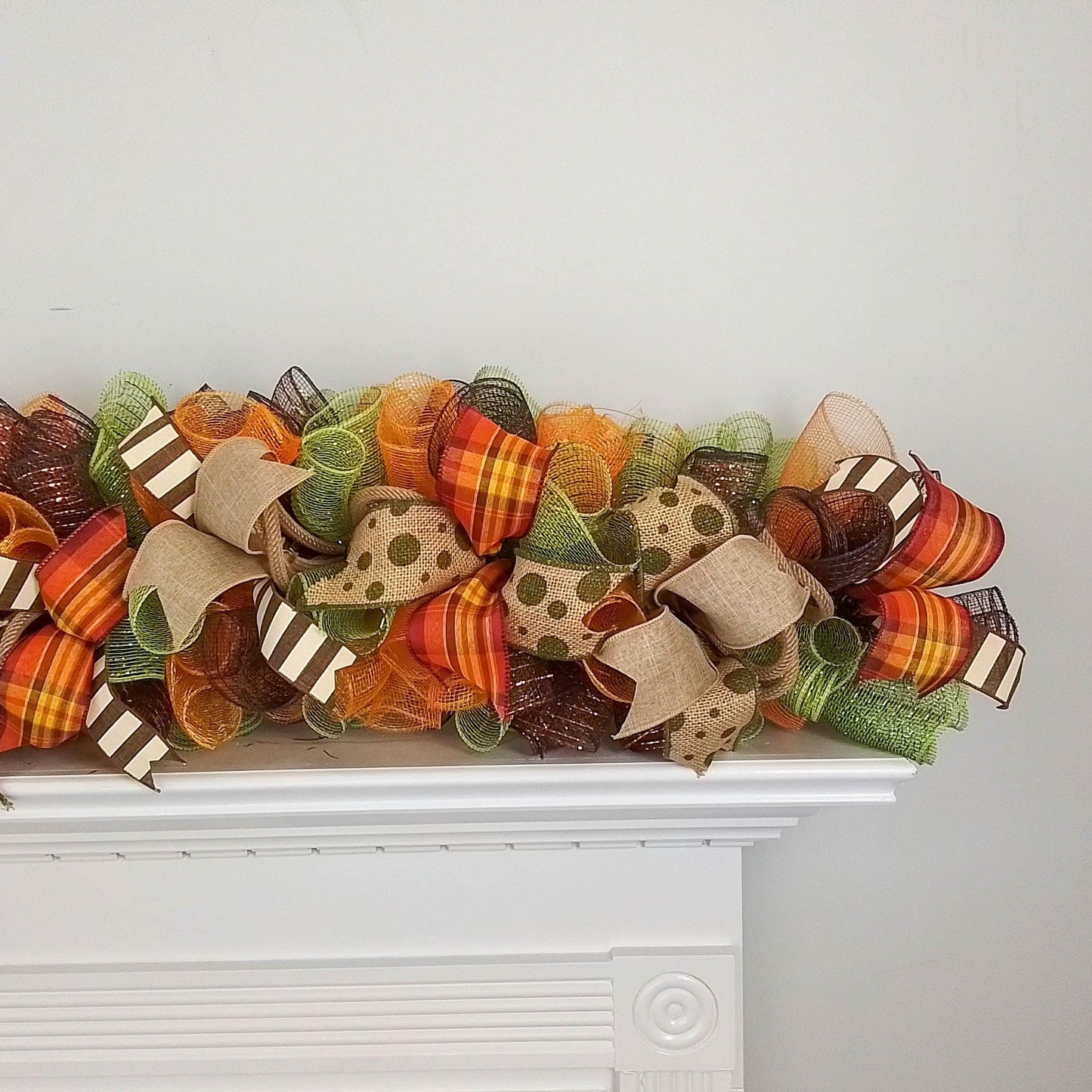 Fall Garland - Mantel Decor - Green, Brown and Orange, Thanksgiving Décor - Pink Door Wreaths