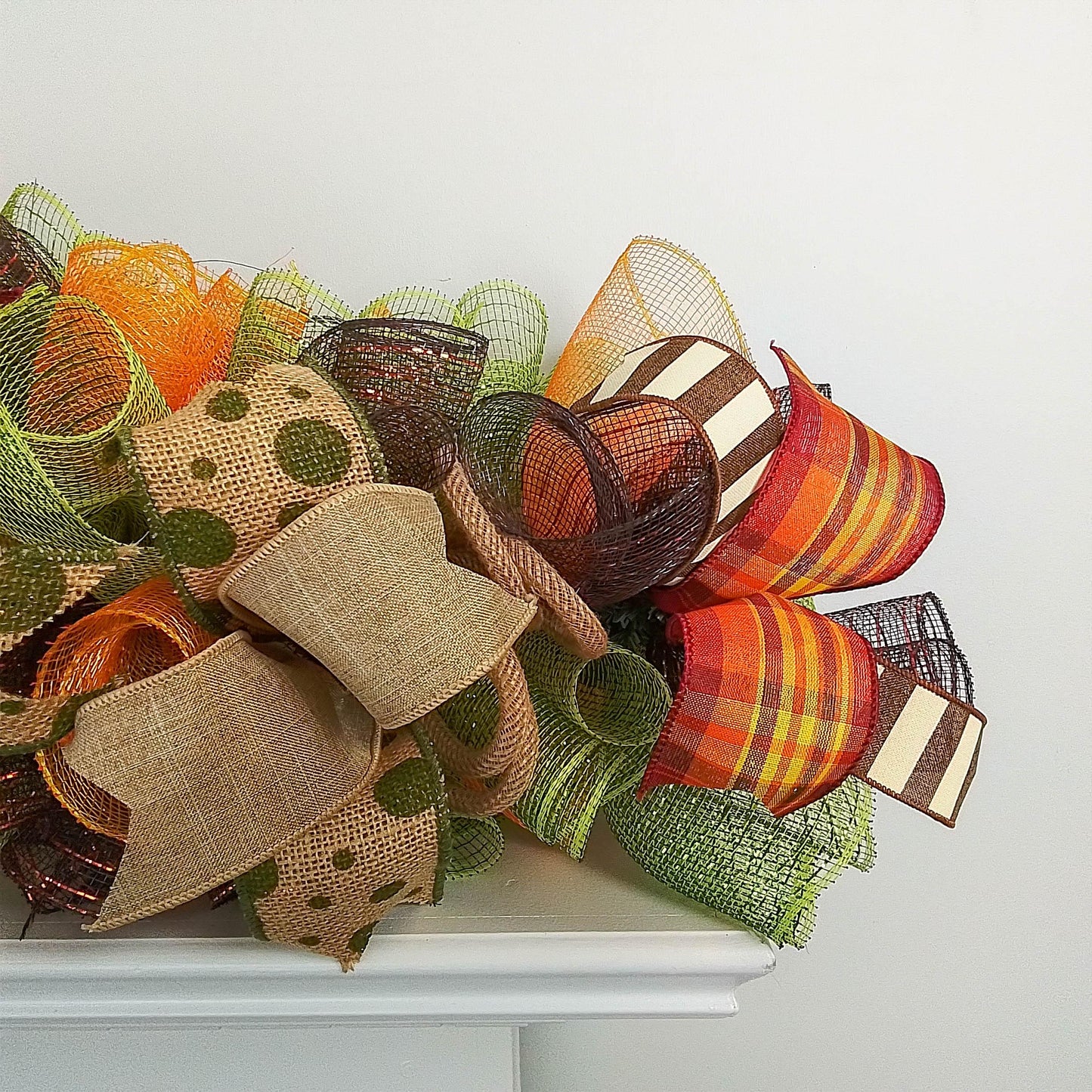 Fall Garland - Mantel Decor - Green, Brown and Orange, Thanksgiving Décor - Pink Door Wreaths