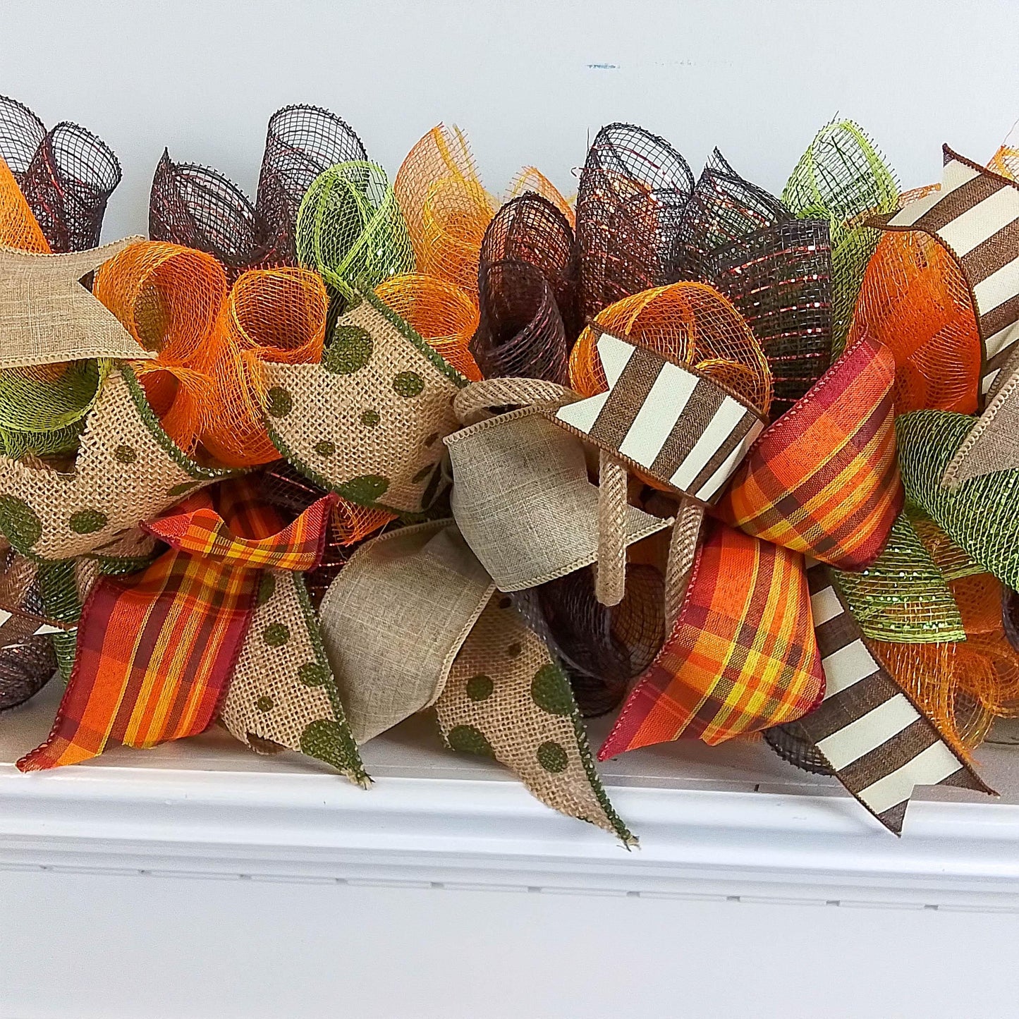 Fall Garland - Mantel Decor - Green, Brown and Orange, Thanksgiving Décor - Pink Door Wreaths