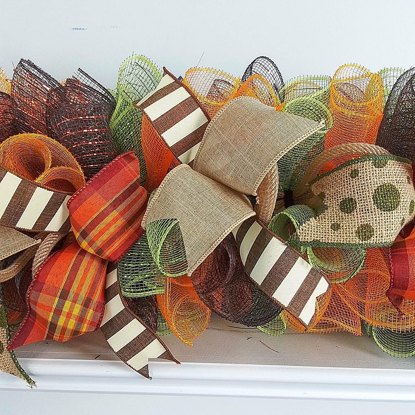 Fall Garland - Mantel Decor - Green, Brown and Orange, Thanksgiving Décor - Pink Door Wreaths