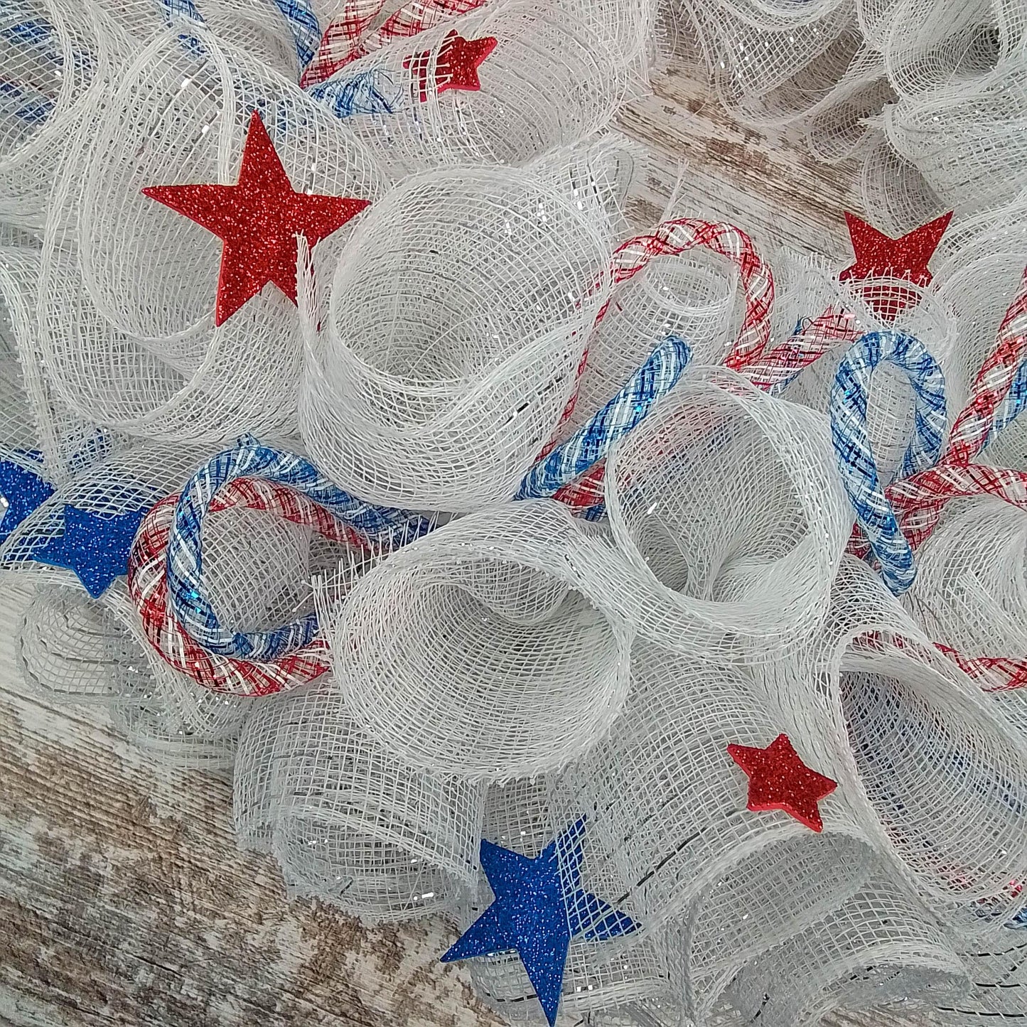 Flag American Fourth of July Independence Day Mesh Door Wreath - Red White Royal Blue Stars - Pink Door Wreaths