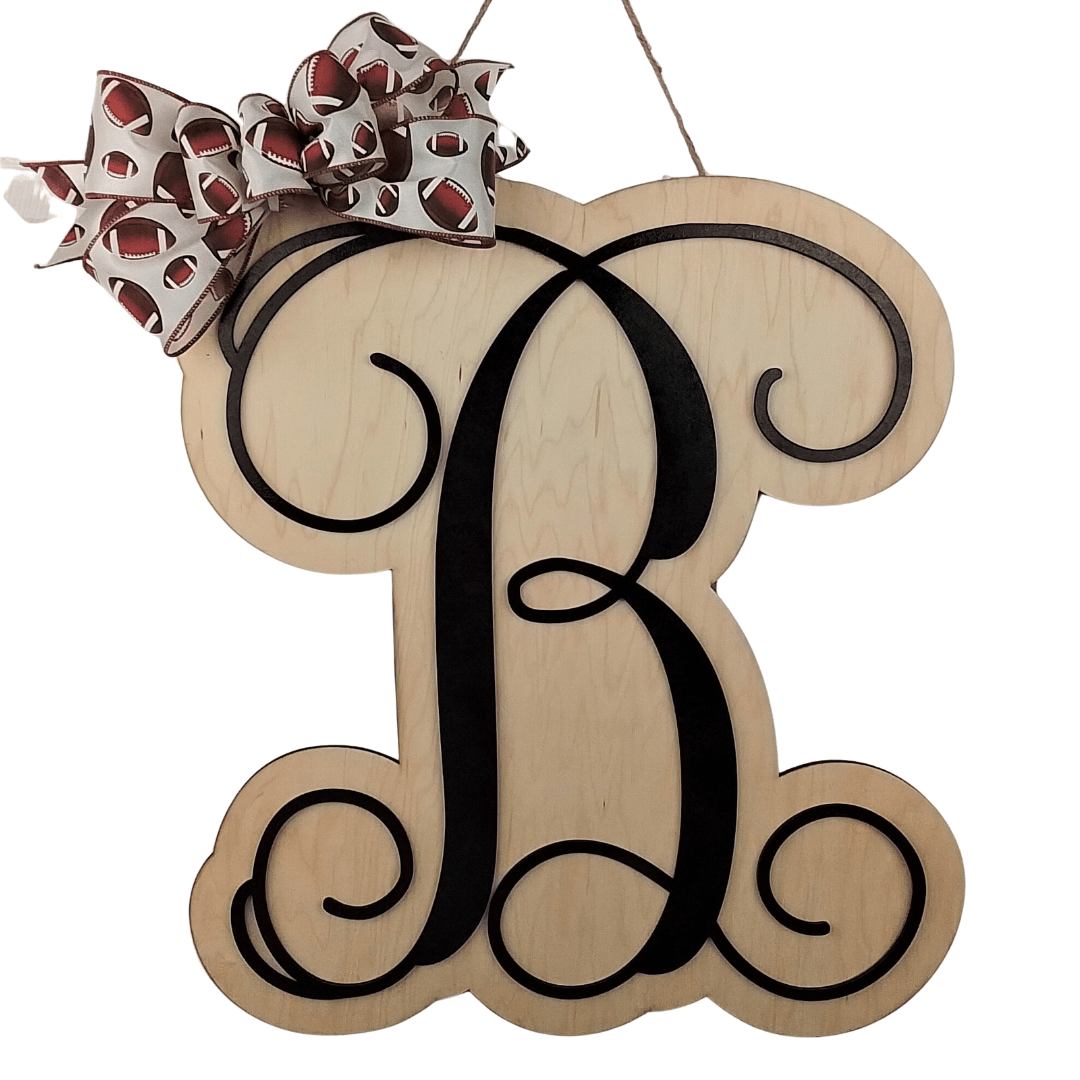 Football Door Hanger, Wooden Monogram Wreath, Letter, Initial, Monogrammed, Customized - Pink Door Wreaths