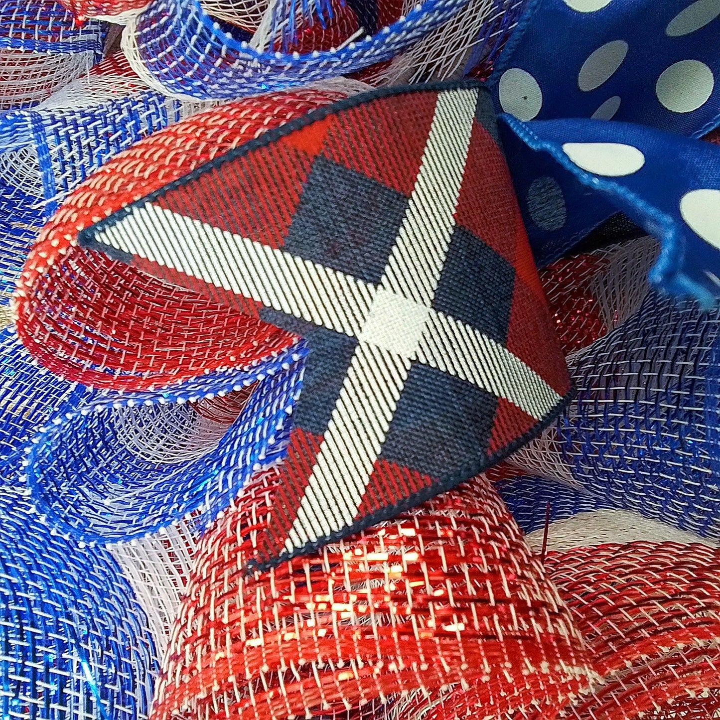 Fourth of July Independence Day Stripe Mesh Door Wreath; red white blue : J2 - Pink Door Wreaths