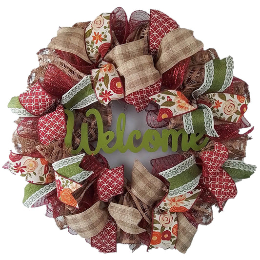 Lace Fall Wreaths for Front Door - Everyday Burlap Thanksgiving Deco Mesh Door Decor - Pink Door Wreaths
