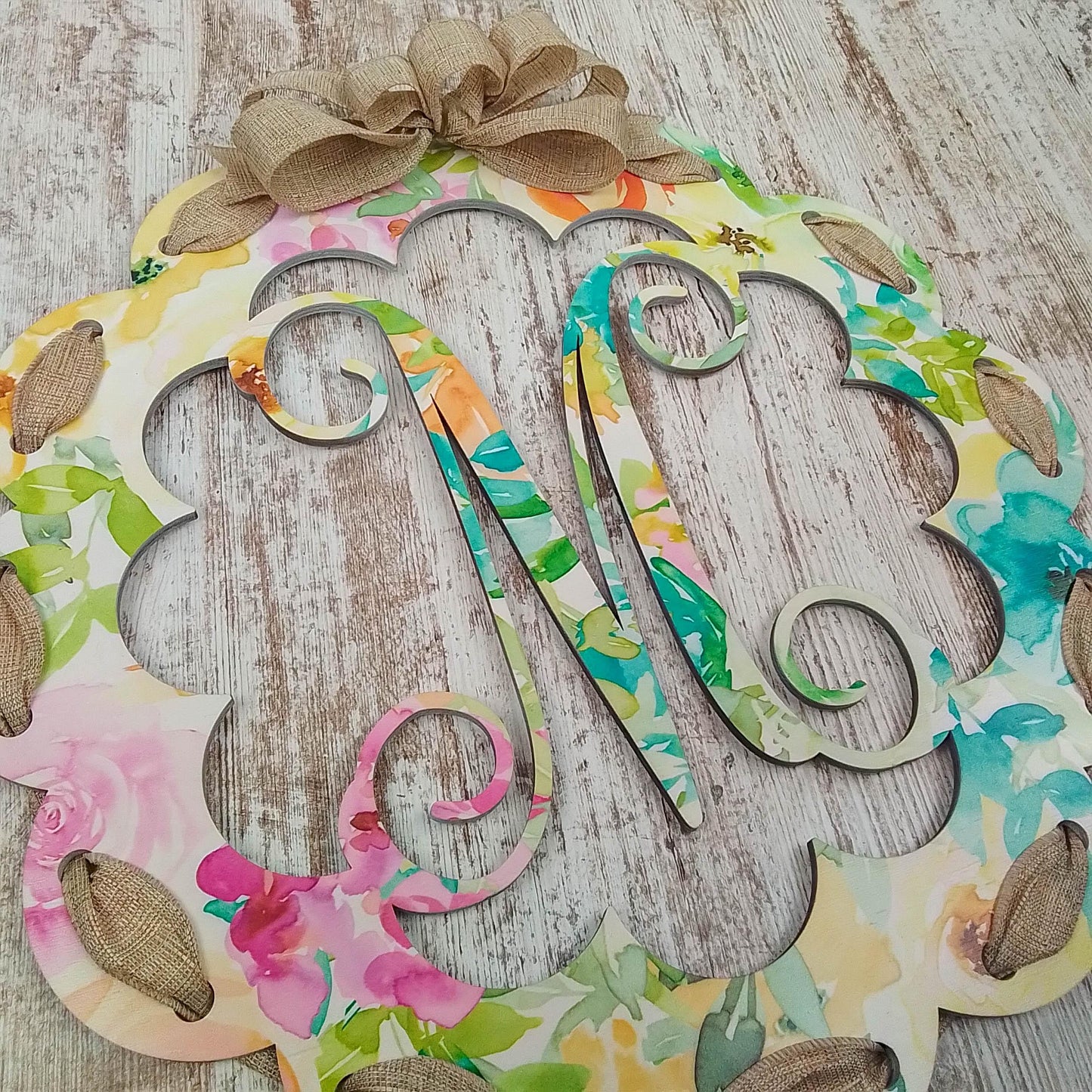 Letter Door Hanger - Wedding Gift - Monogram Initial Front Door Hanger - Floral Burlap - Pink Door Wreaths