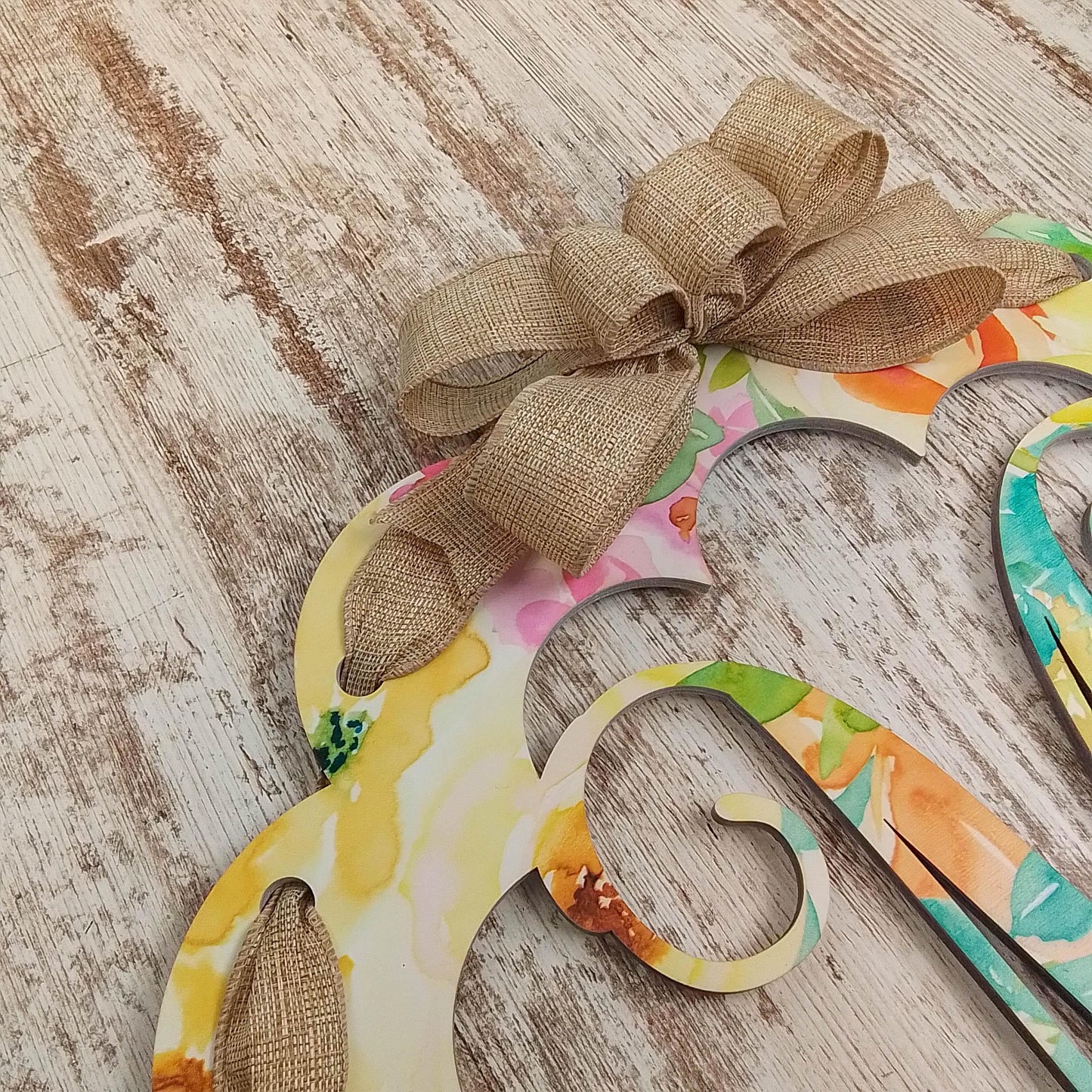 Letter Door Hanger - Wedding Gift - Monogram Initial Front Door Hanger - Floral Burlap - Pink Door Wreaths