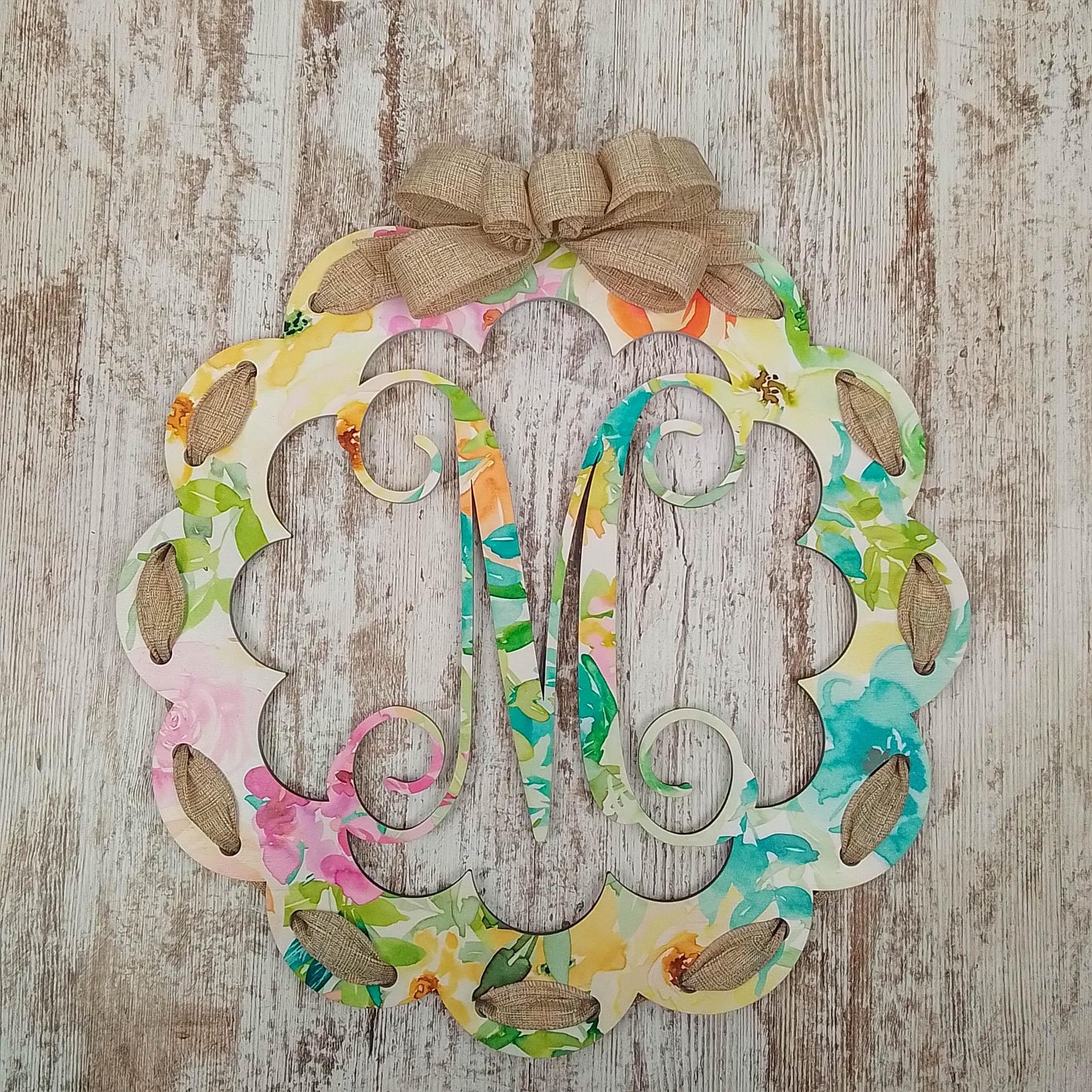 Letter Door Hanger - Wedding Gift - Monogram Initial Front Door Hanger - Floral Burlap - Pink Door Wreaths