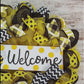 Bee Burlap Door Wreath | Honeybee Welcome Colorful Summer Wreath | Yellow Black White