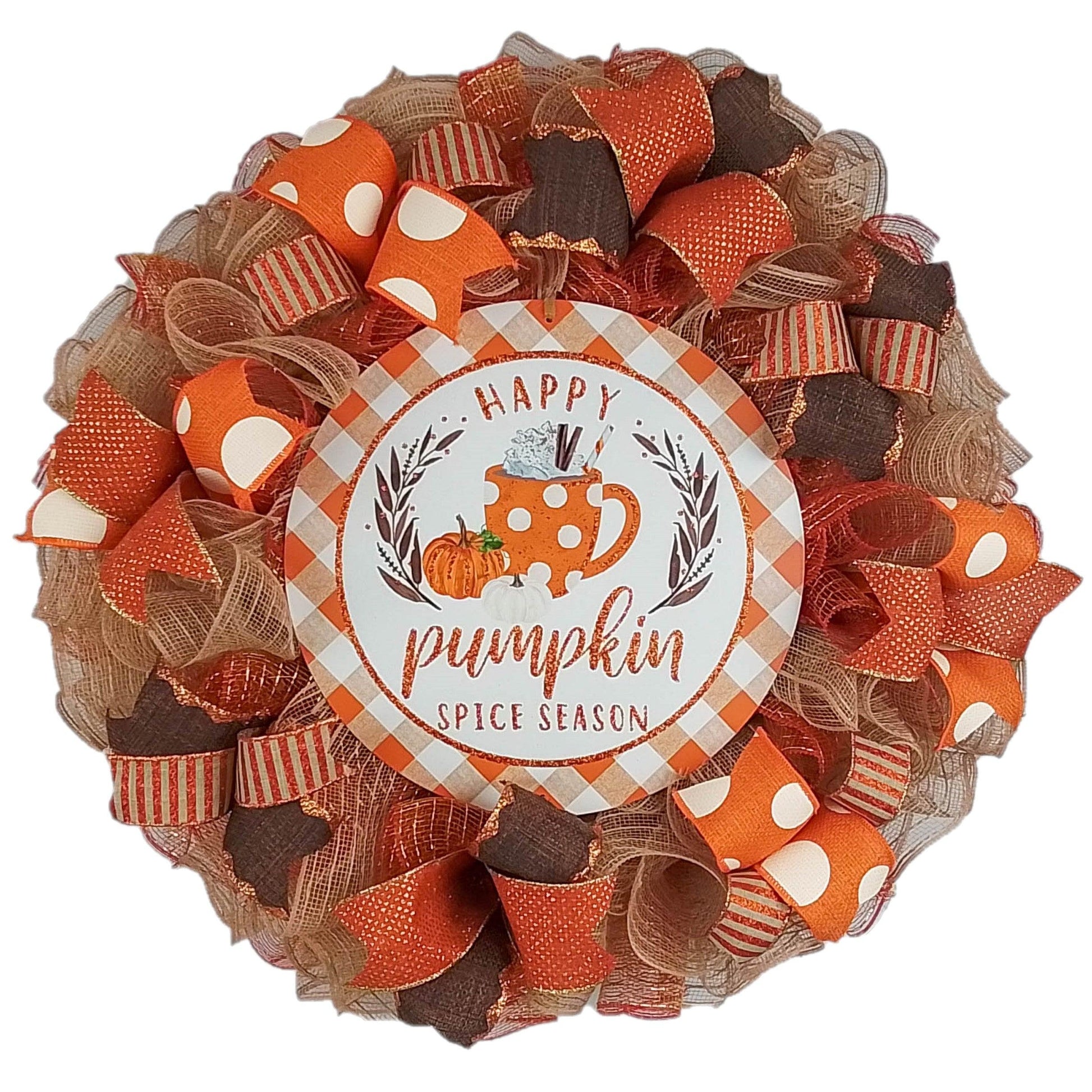 Pumpkin Spice Wreaths - PSL Happy Thanksgiving Door Wreaths - Halloween Deep Tones Fall Autumn Front Door Decor - Orange White Brown Glitter - Pink Door Wreaths