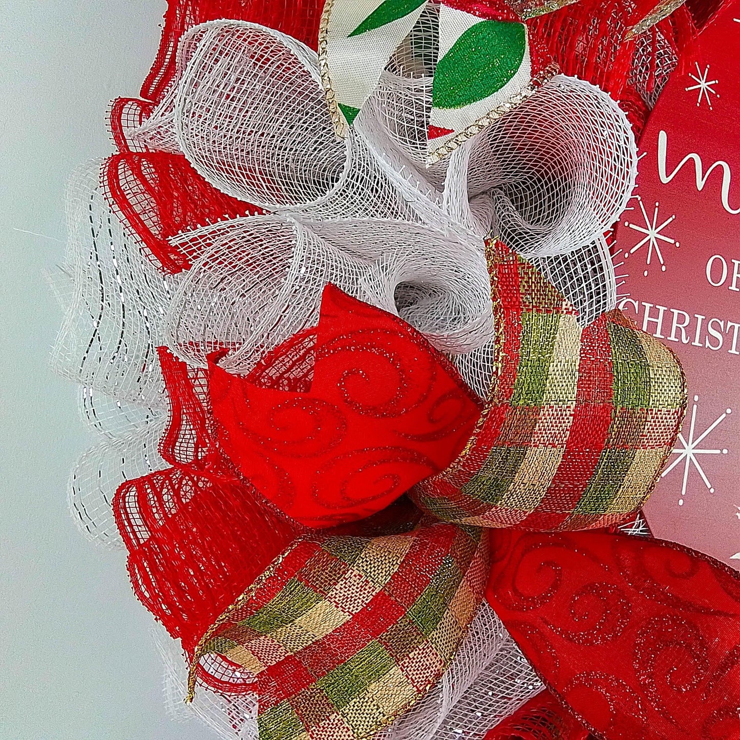 Santa Claus Wreath | Christmas Mesh Outdoor Front Door Wreath; White Red Emerald Lime Green - Pink Door Wreaths