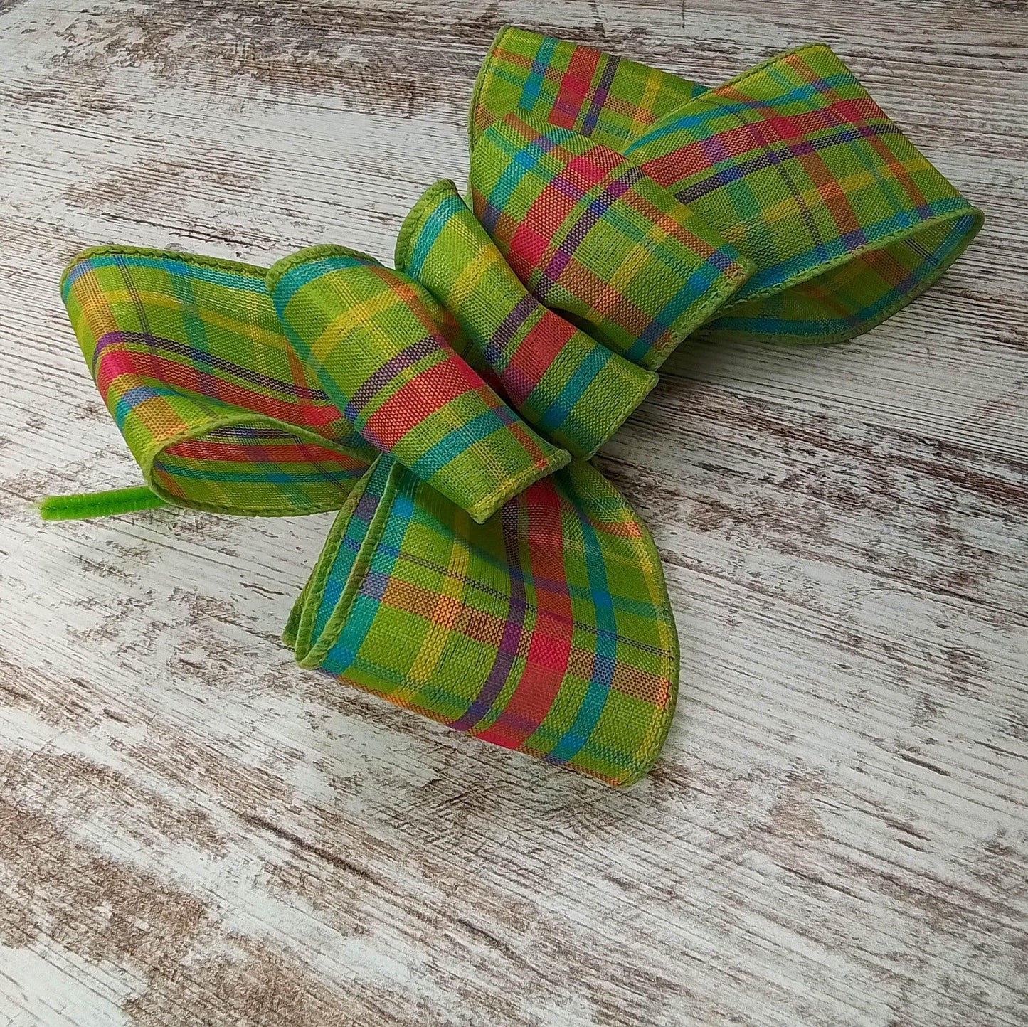 Spring Plaid Wreath Bow - Easter Wreath Embellishment for Making Your Own - Farmhouse Already Made Green Pink Turquoise - Pink Door Wreaths