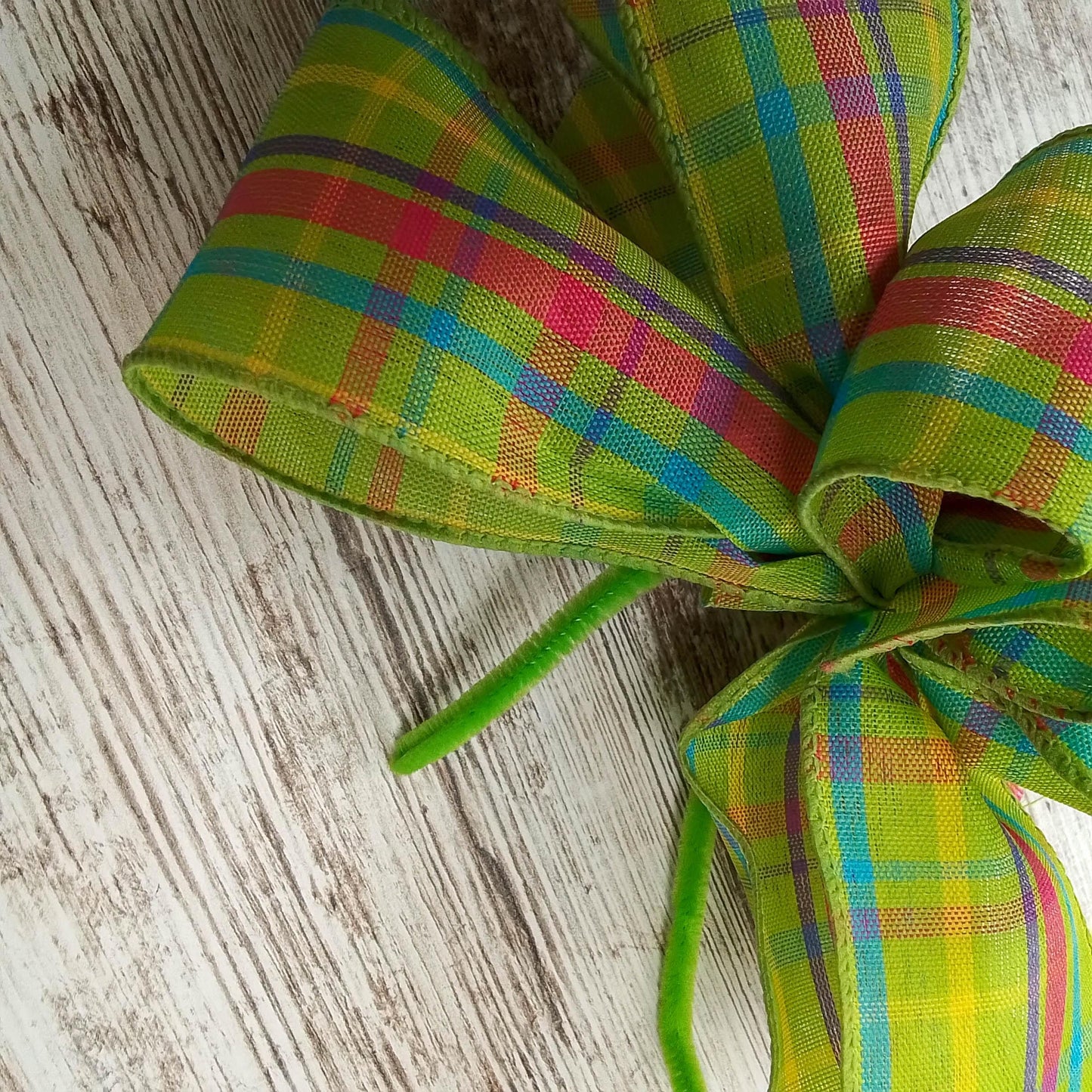 Spring Plaid Wreath Bow - Easter Wreath Embellishment for Making Your Own - Farmhouse Already Made Green Pink Turquoise - Pink Door Wreaths