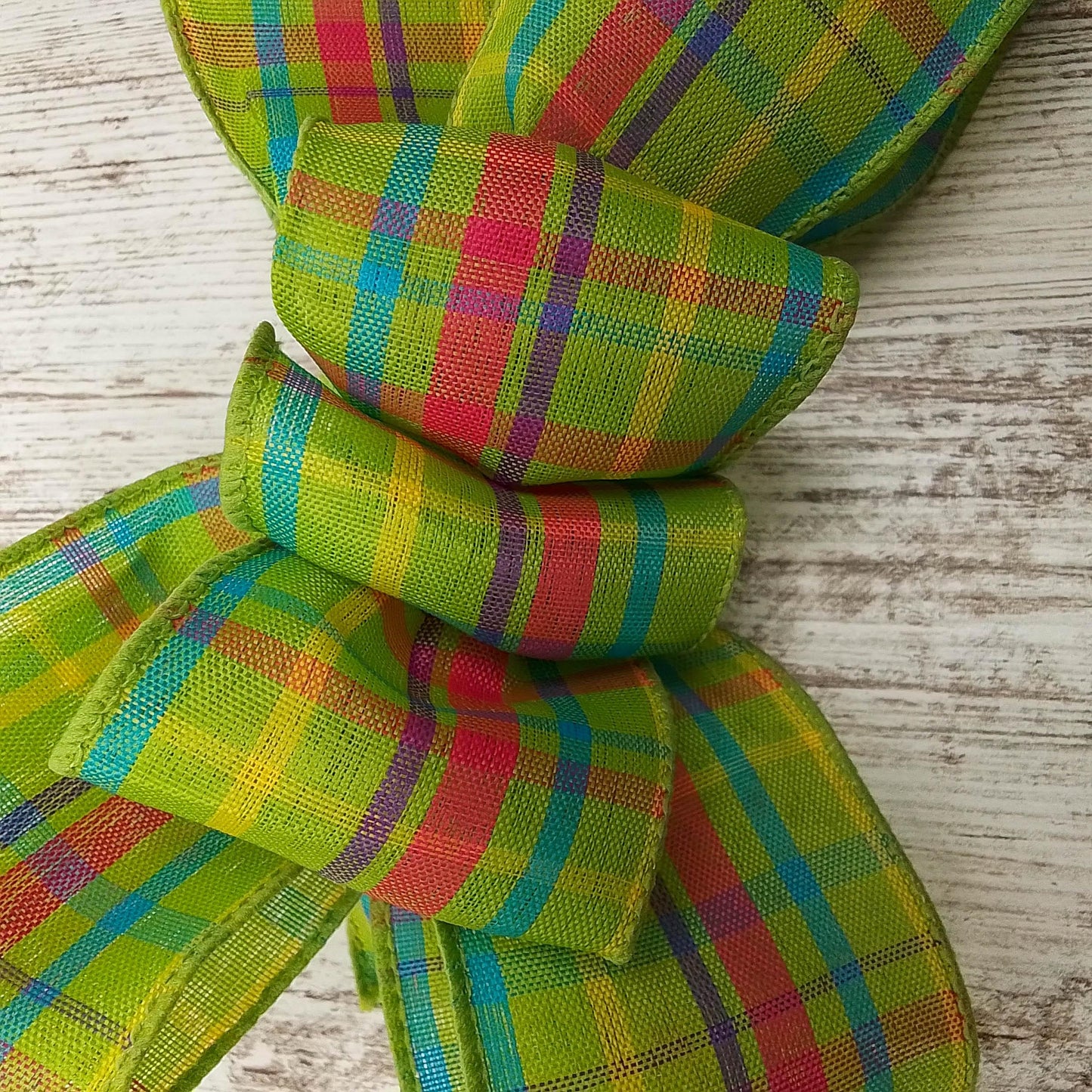 Spring Plaid Wreath Bow - Easter Wreath Embellishment for Making Your Own - Farmhouse Already Made Green Pink Turquoise - Pink Door Wreaths