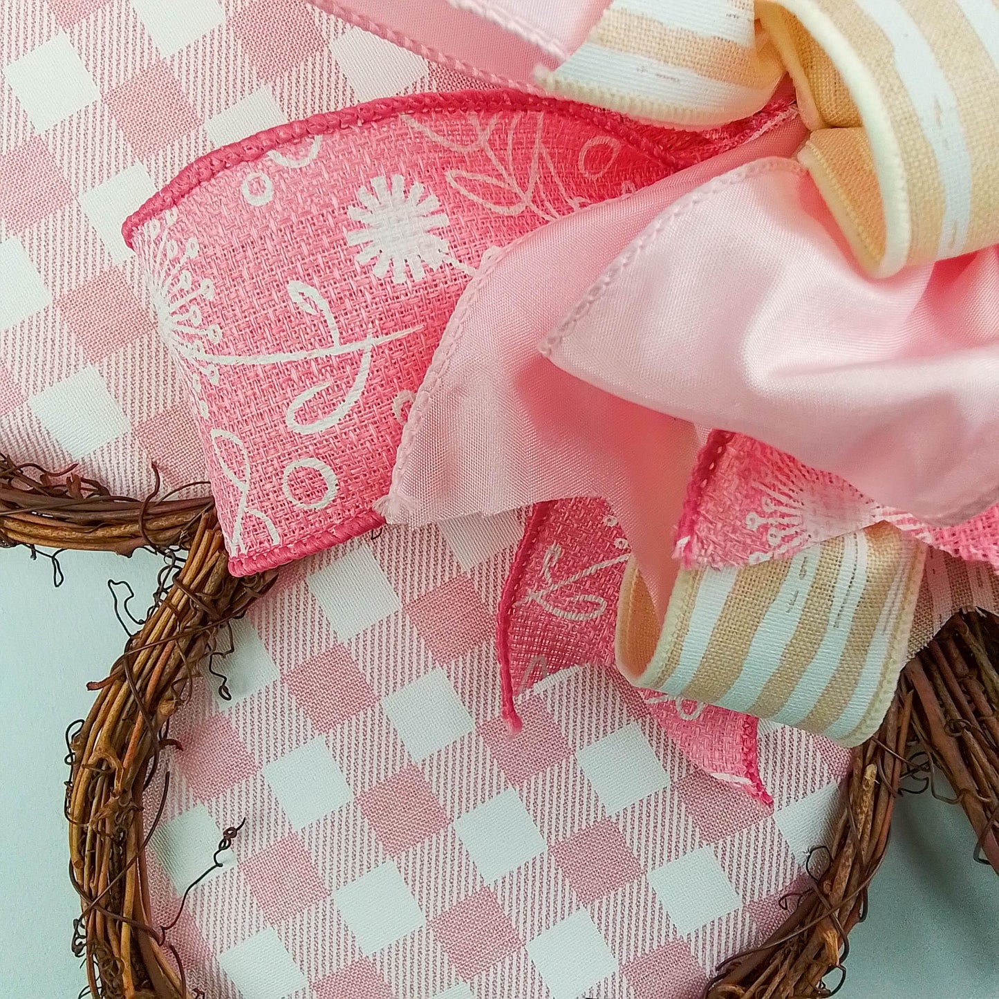 Spring Summer Butterfly Grapevine Wreath - Plaid Door Hanger Oversized Bow Jute Burlap Door Decor; Pink Brown White - Pink Door Wreaths