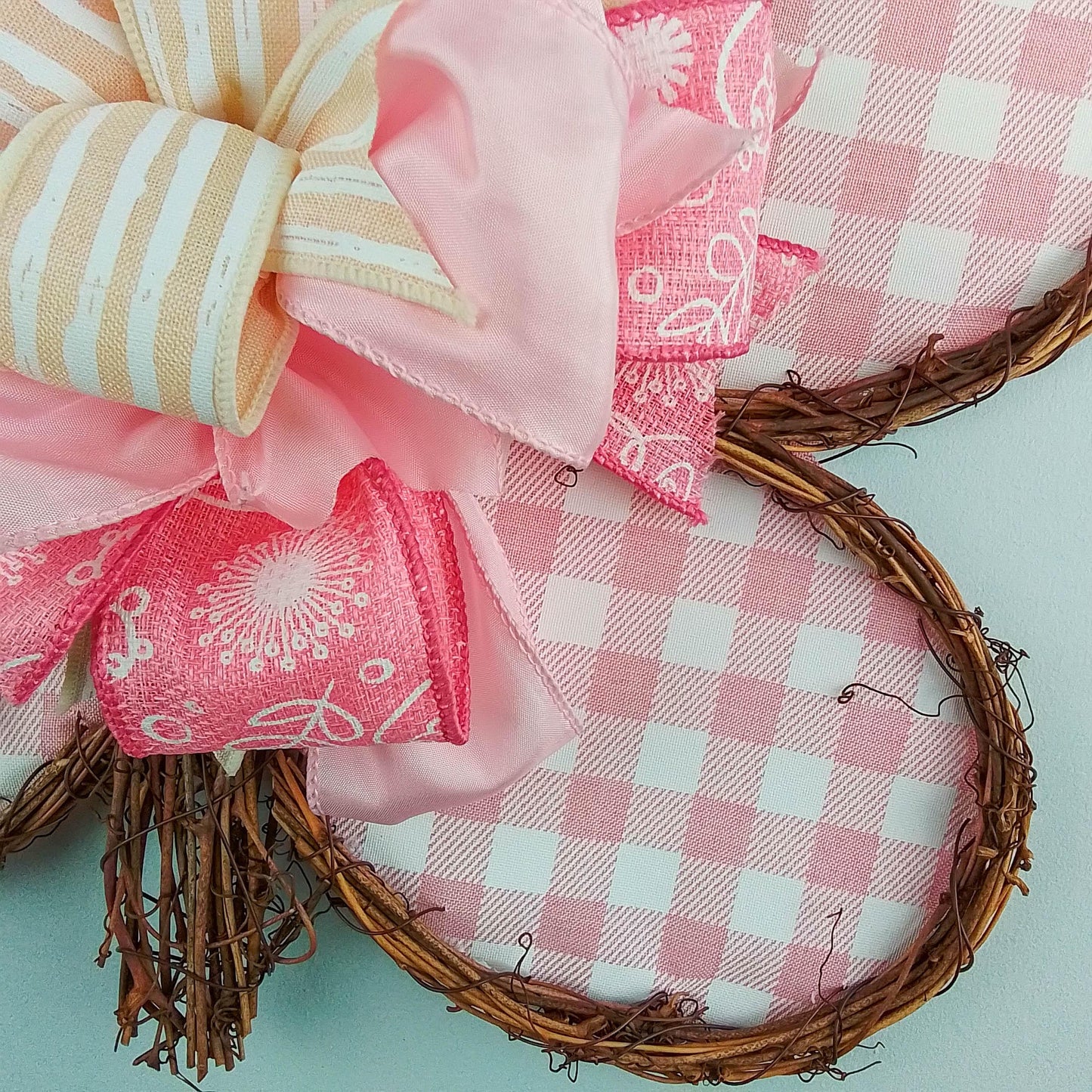 Spring Summer Butterfly Grapevine Wreath - Plaid Door Hanger Oversized Bow Jute Burlap Door Decor; Pink Brown White - Pink Door Wreaths