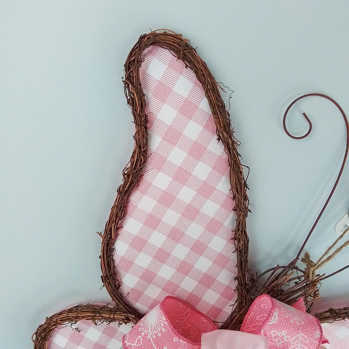 Spring Summer Butterfly Grapevine Wreath - Plaid Door Hanger Oversized Bow Jute Burlap Door Decor; Pink Brown White - Pink Door Wreaths