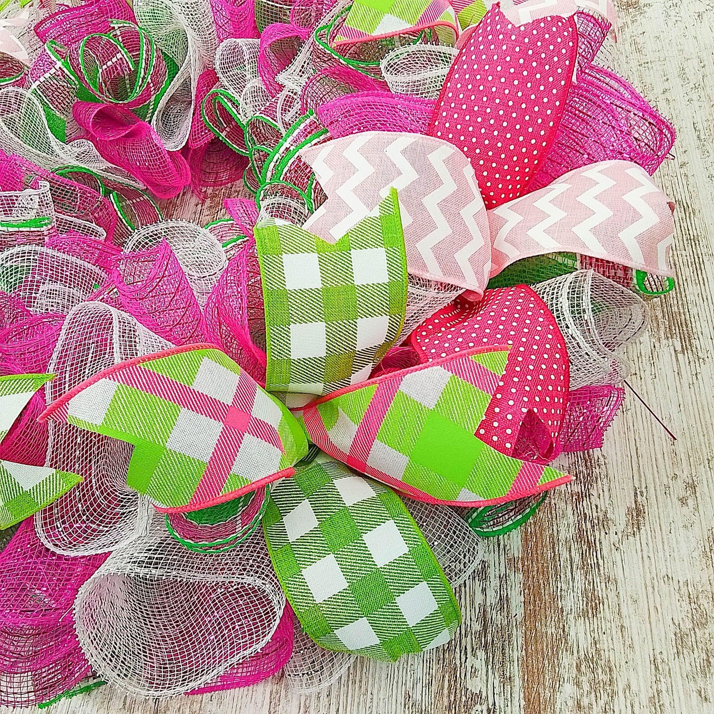 Spring Summer Door Wreath Mother's Day Gift - Everyday Door Decor - Pink Yellow Lime Green White - Pink Door Wreaths