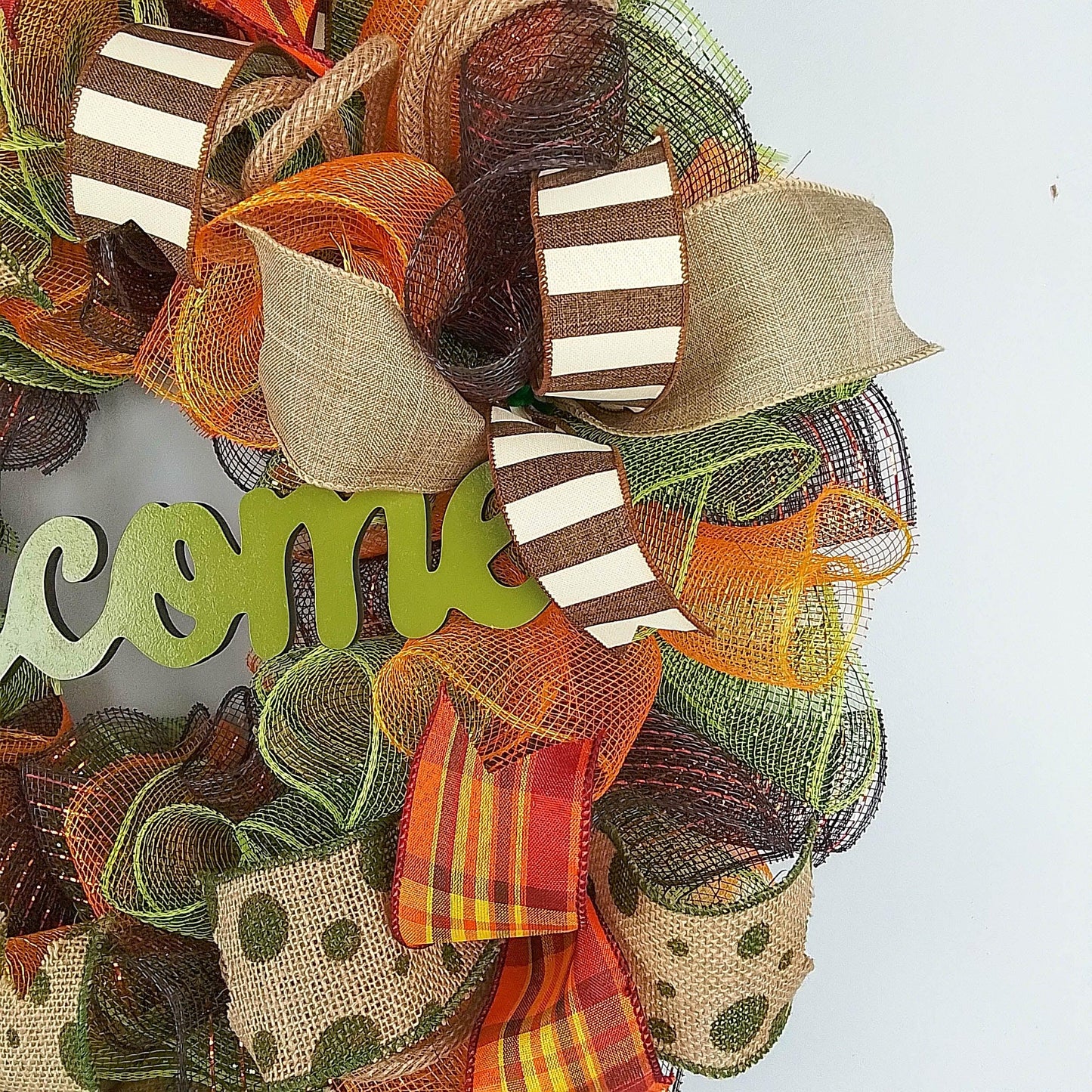 Welcome Wreath for Fall, Green Front Door Wreath for Thanksgiving : F1 - Pink Door Wreaths