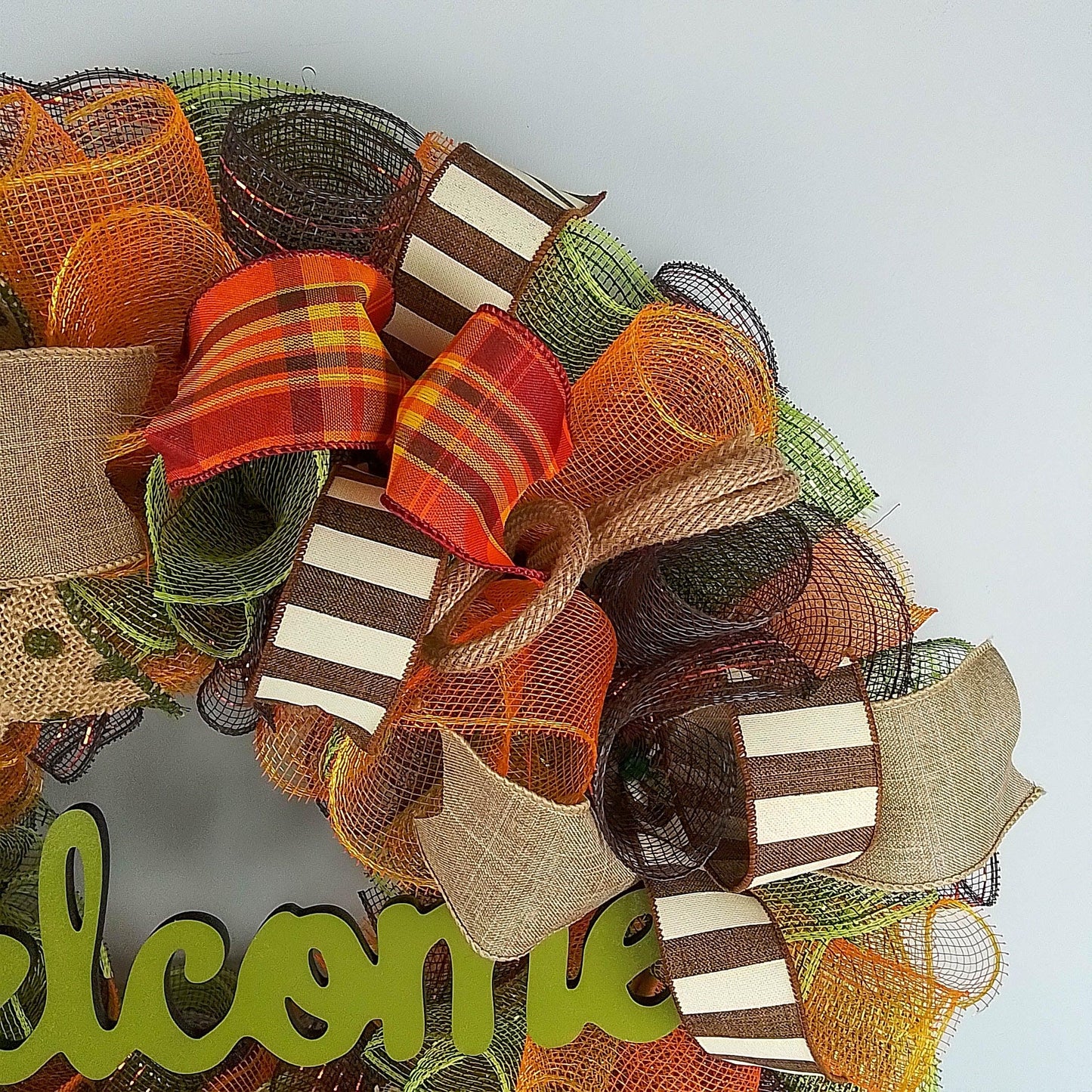 Welcome Wreath for Fall, Green Front Door Wreath for Thanksgiving : F1 - Pink Door Wreaths