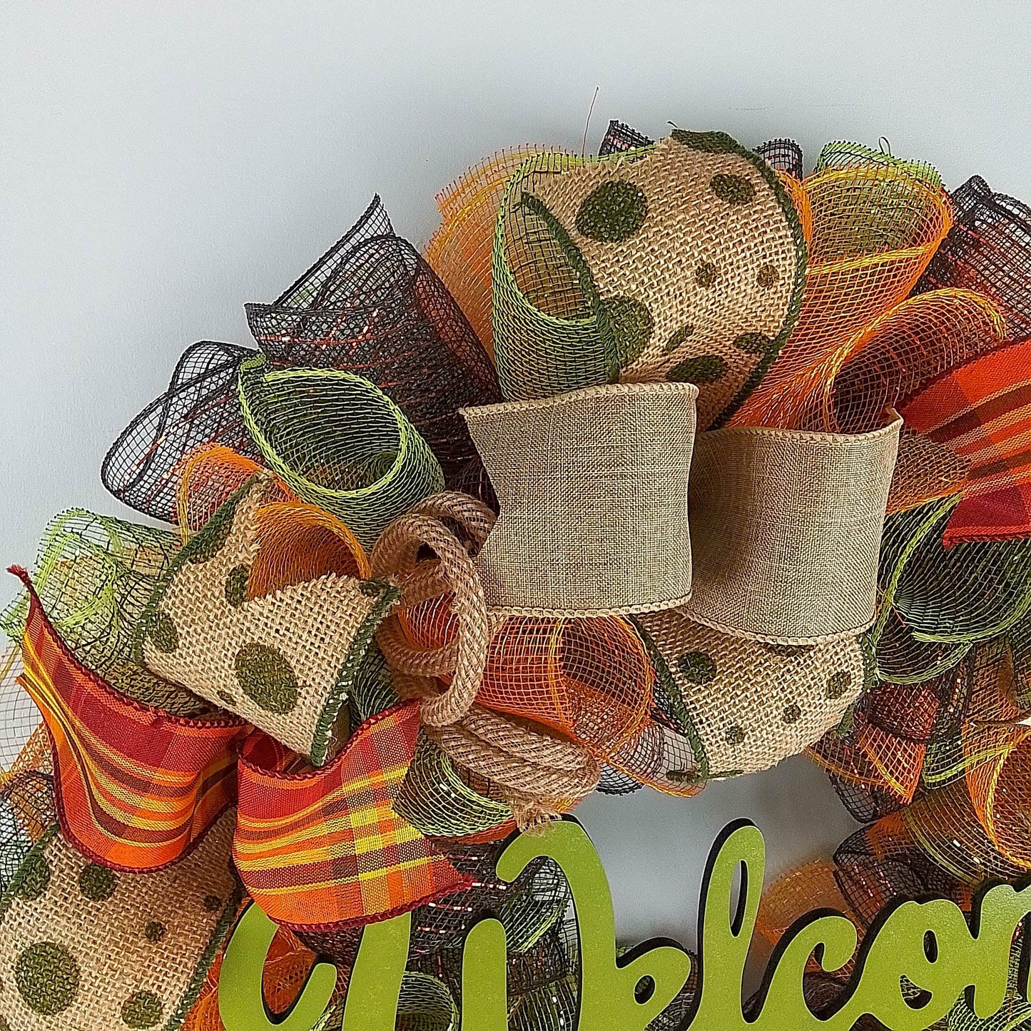 Welcome Wreath for Fall, Green Front Door Wreath for Thanksgiving : F1 - Pink Door Wreaths
