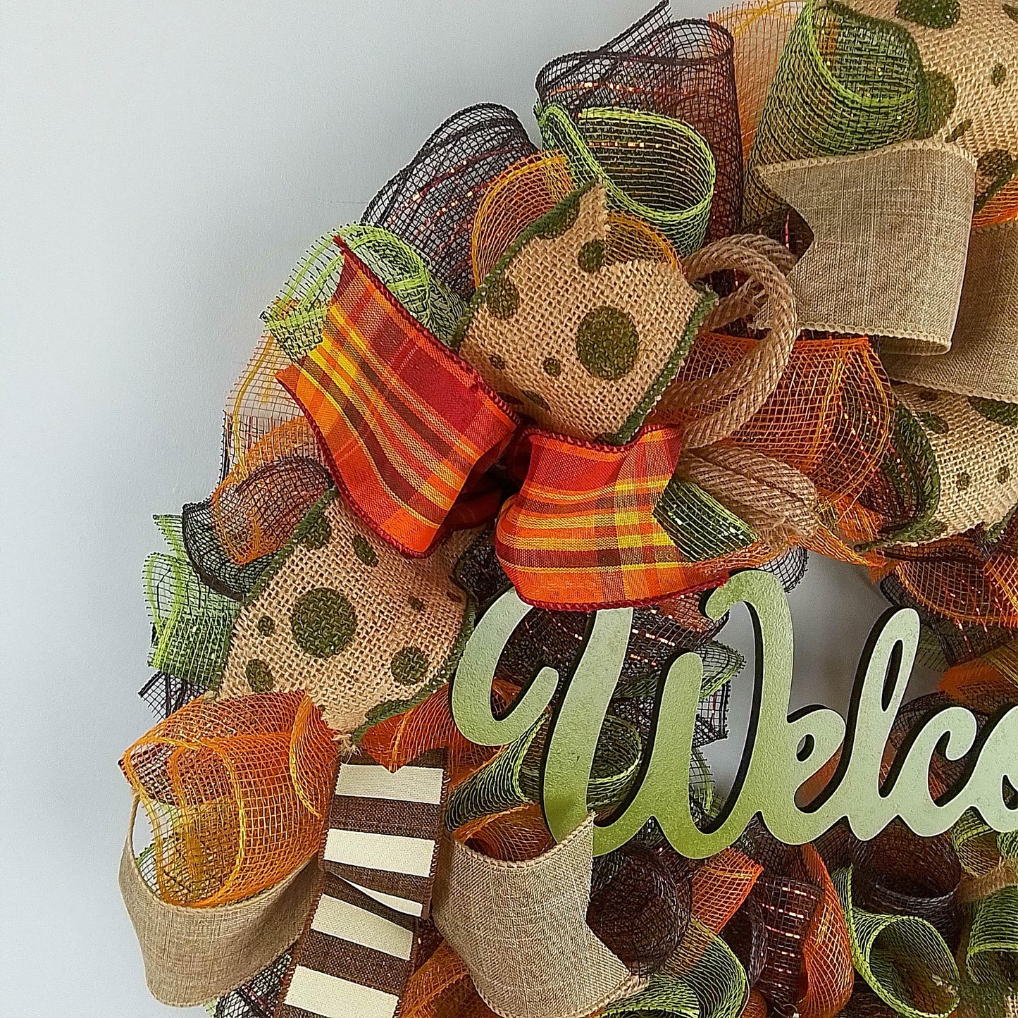 Welcome Wreath for Fall, Green Front Door Wreath for Thanksgiving : F1 - Pink Door Wreaths