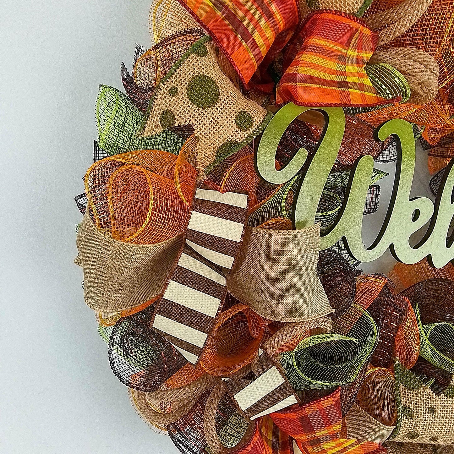 Welcome Wreath for Fall, Green Front Door Wreath for Thanksgiving : F1 - Pink Door Wreaths