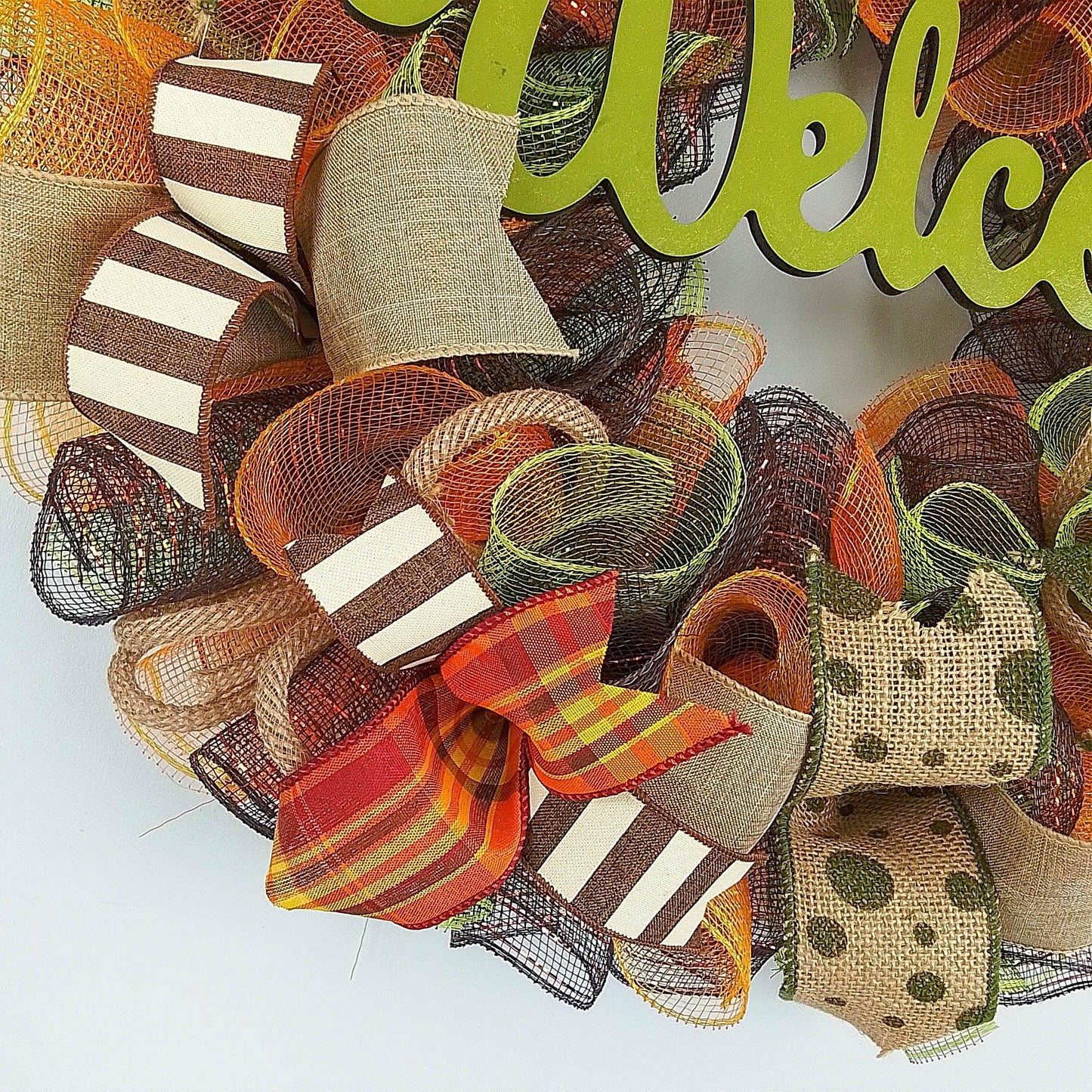 Welcome Wreath for Fall, Green Front Door Wreath for Thanksgiving : F1 - Pink Door Wreaths