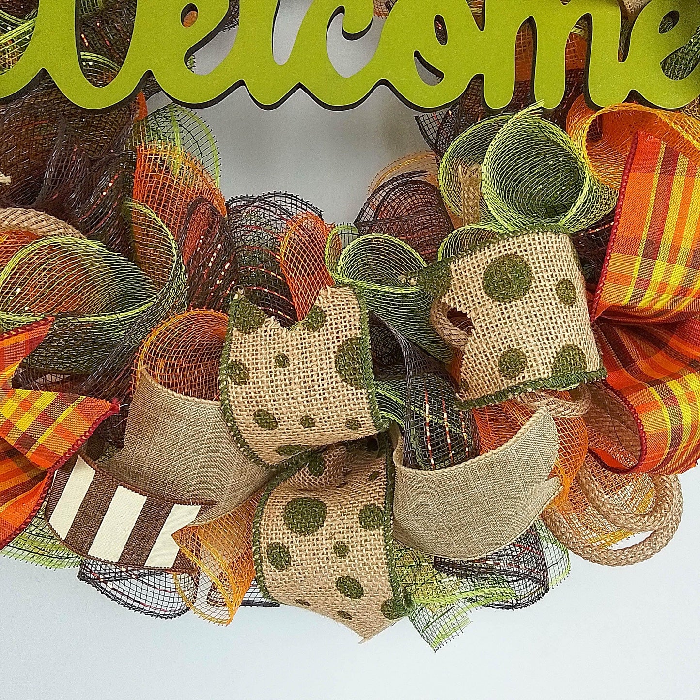 Welcome Wreath for Fall, Green Front Door Wreath for Thanksgiving : F1 - Pink Door Wreaths