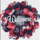Welcome Fourth of July Door Wreath - Red White Navy Blue