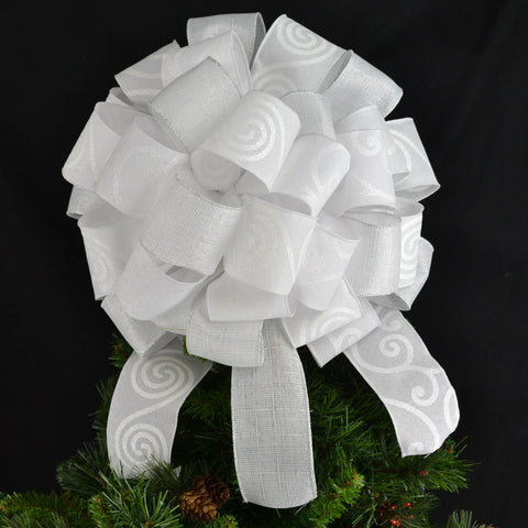 All White Tree Topper Bow - Lantern Topper - Large Present or Gift Bow - Pink Door Wreaths