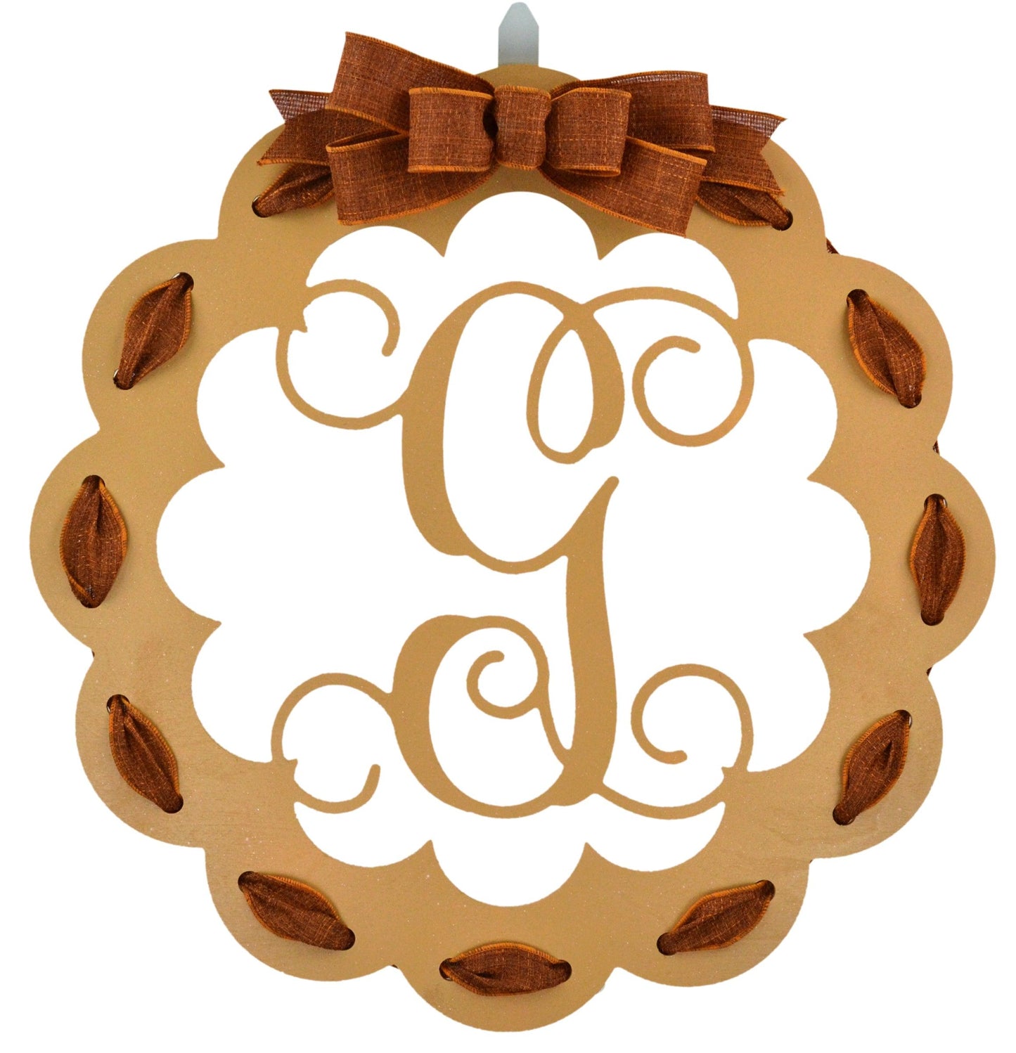 Black and Burlap Scalloped Monogram door hanger | LOTS of colors! - Pink Door Wreaths