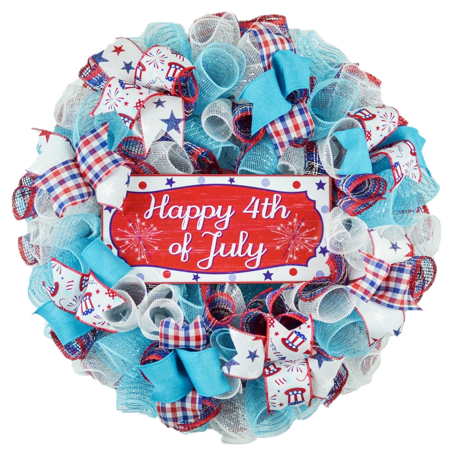 Bright Happy Fourth of July Wreaths - Turquoise 4th of July Door Decor - Pink Door Wreaths