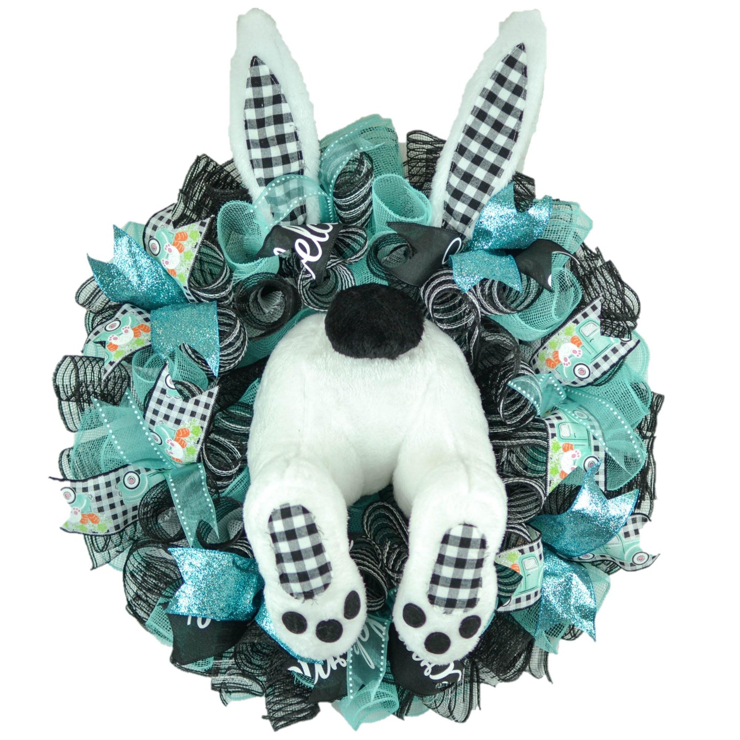 Buffalo Plaid Easter Bunny Butt Summer Spring Welcome Door Wreath - Pink Door Wreaths