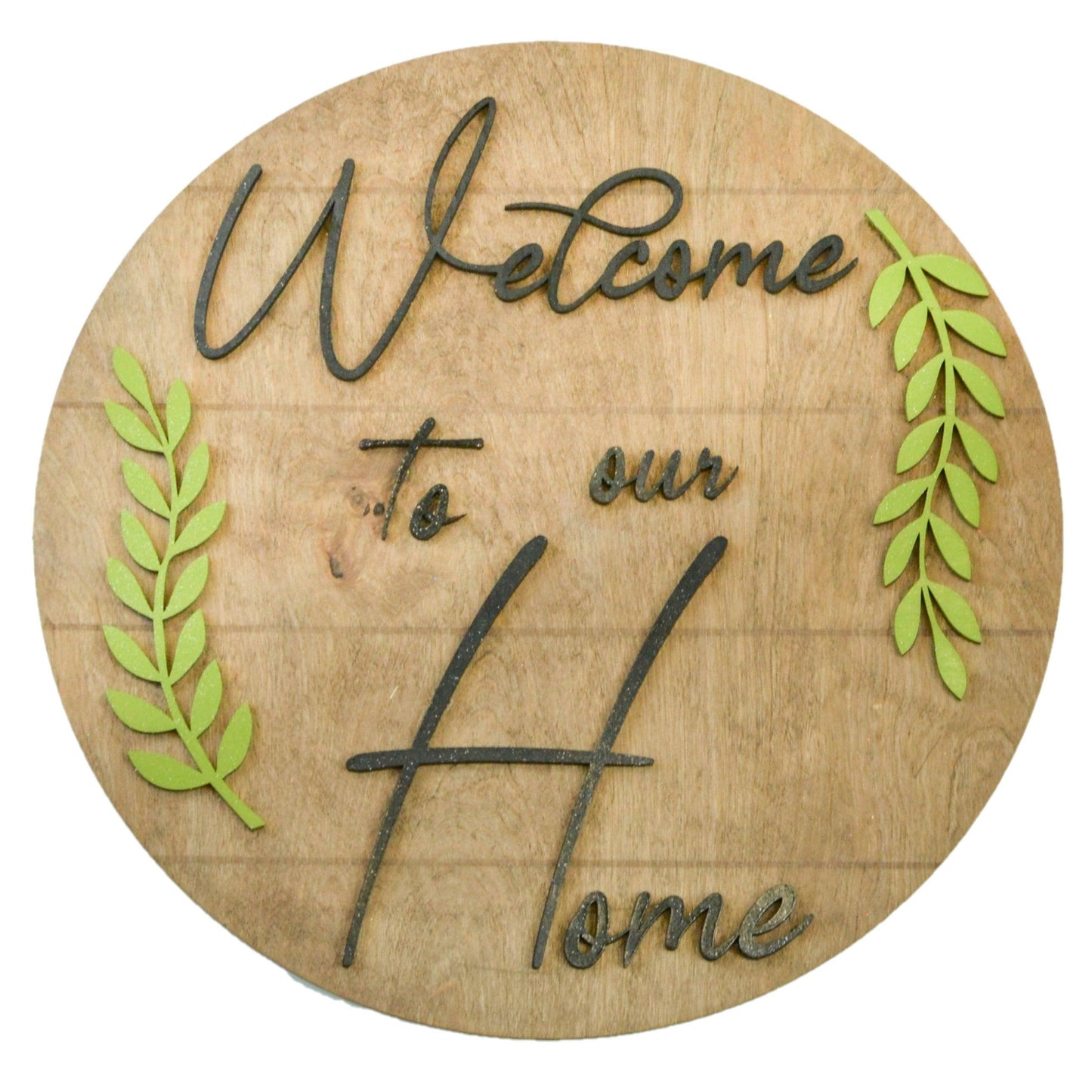 Everyday Family Door Hanger - Farmhouse Shiplap Round Front Porch Decor - Black White Green Brown (Welcome to Our Home) - Pink Door Wreaths