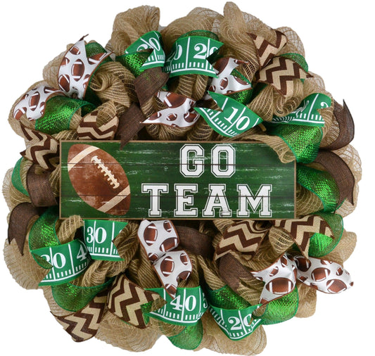 Football Door Wreath | Go Team | Mesh Outdoor Front Door Wreath - Pink Door Wreaths