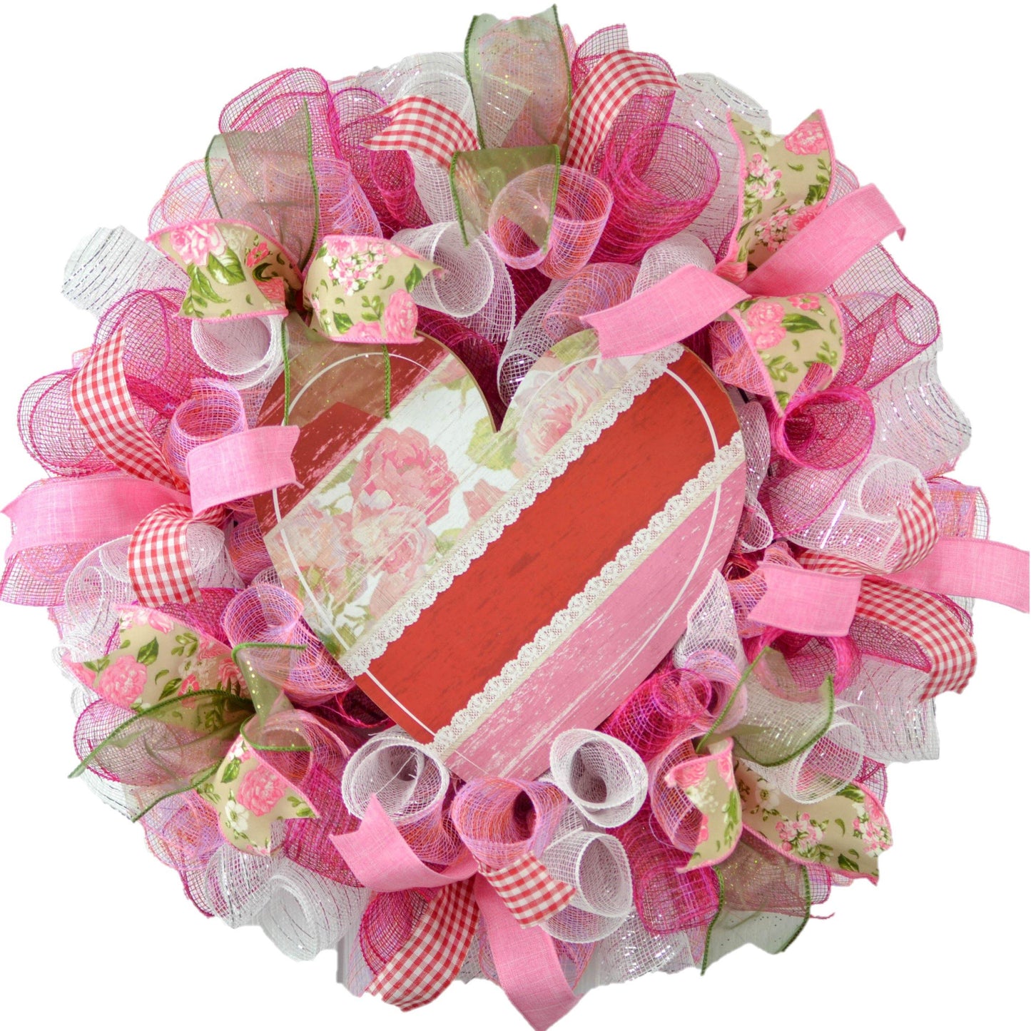 Heart Valentine's Day Wreath - Valentines Mesh Door Wreath - Floral Decor - Pink Door Wreaths