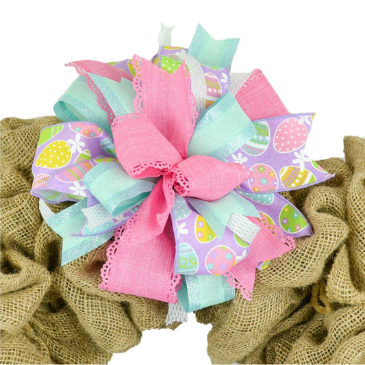 Lantern Wreath Bow - Burlap Wreath Embellishment for Making Your Own - Layered Full Handmade Farmhouse Already Made (Easter (Pink/Mint), - Pink Door Wreaths