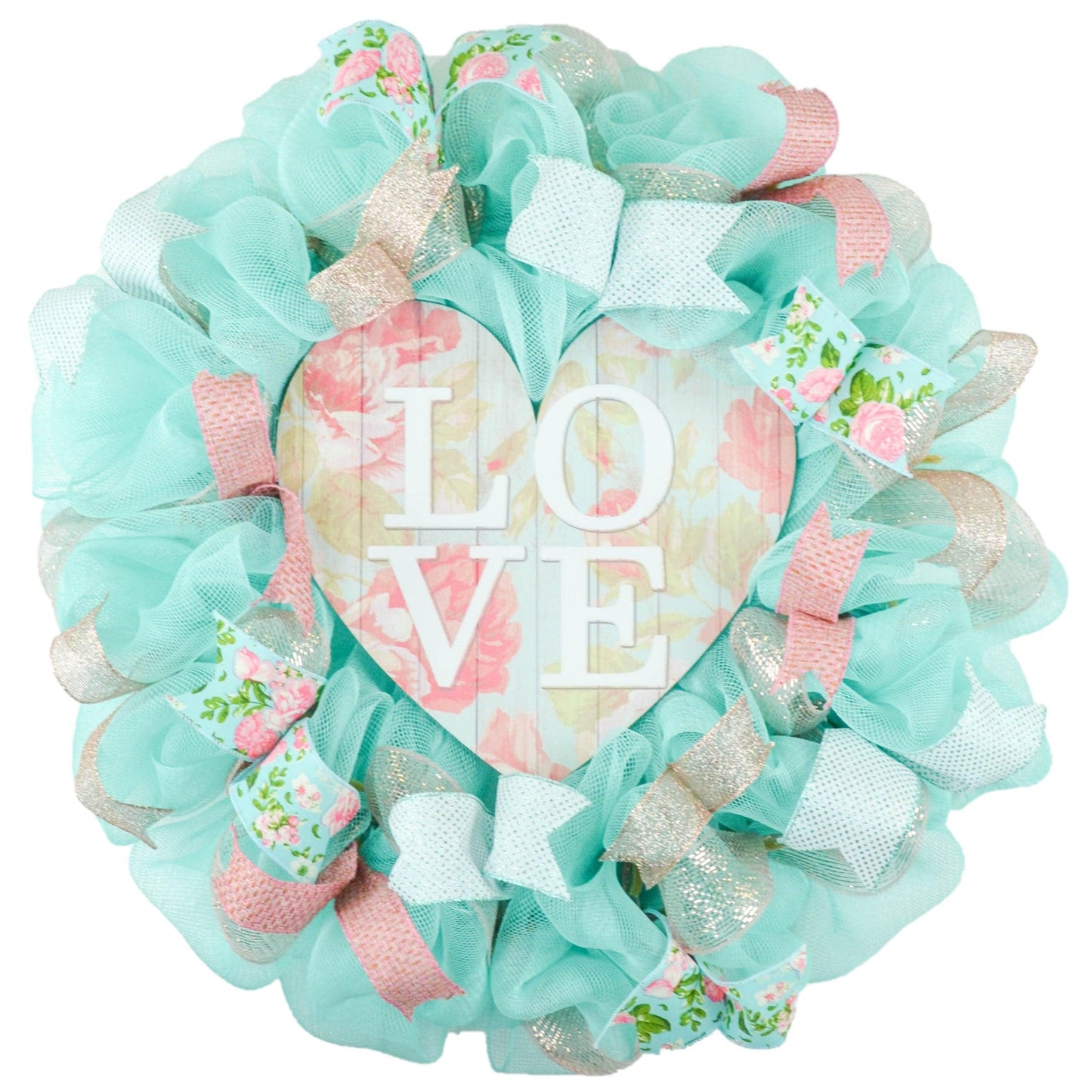 Love Heart Pastel Valentine's Day Wreath - Valentines Rustic Farmhouse Decoration - Floral Decor - Pink Door Wreaths