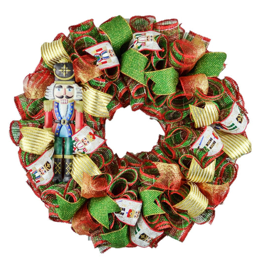 Nutcracker Christmas Wreath - Nut Cracker Front Door Decor - Pink Door Wreaths
