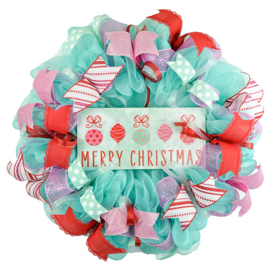 Pink Christmas Wreaths - Non Traditional Wreath Ideas - Christmas Turquoise Decor - Red Blue Xmas - Pink Door Wreaths
