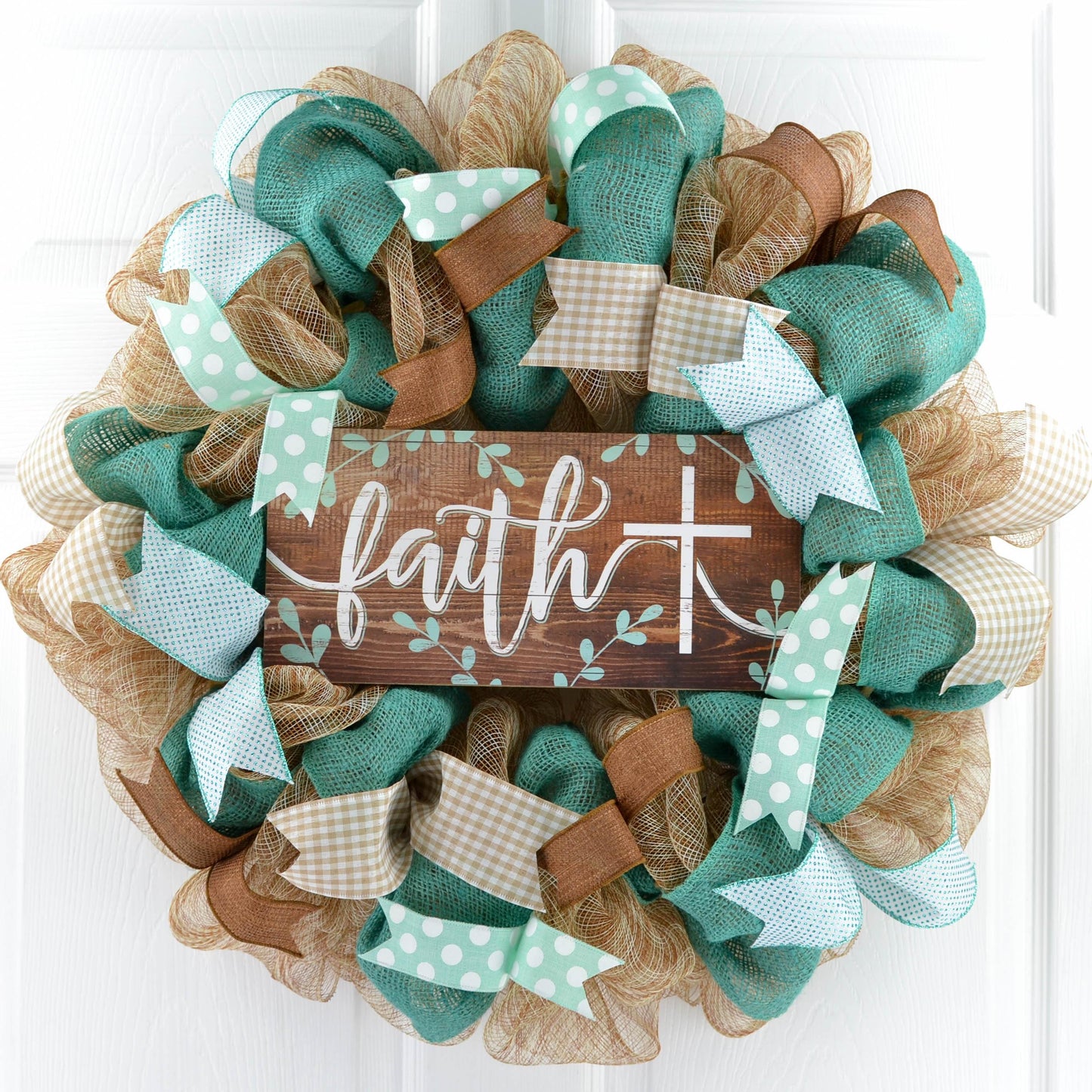 Rustic Door Wreath | Faith Cross Mesh Wreath | - Pink Door Wreaths