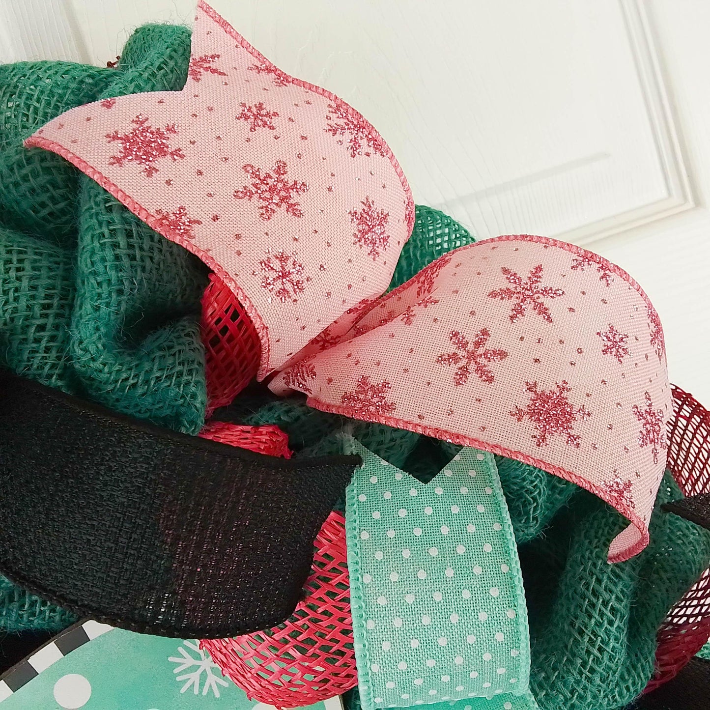Snow Cute Snowman Wreaths - Turquoise Pink Snowflake Cold Front Door Wreath - Outdoor Christmas Decor - Winter Decor - Pink Door Wreaths
